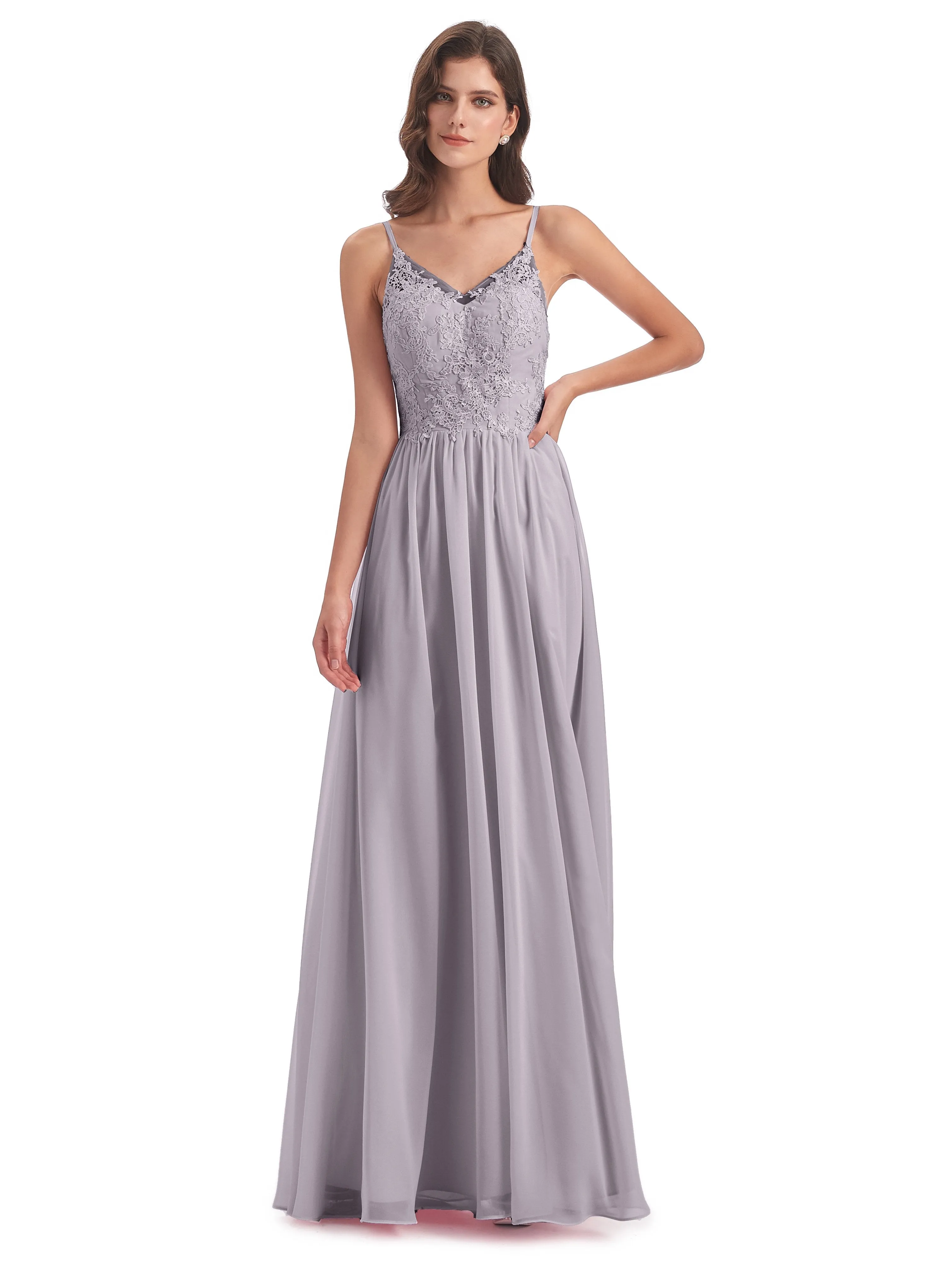 Amelia Pretty A-line Spaghetti Straps Long Bridesmaid Dresses