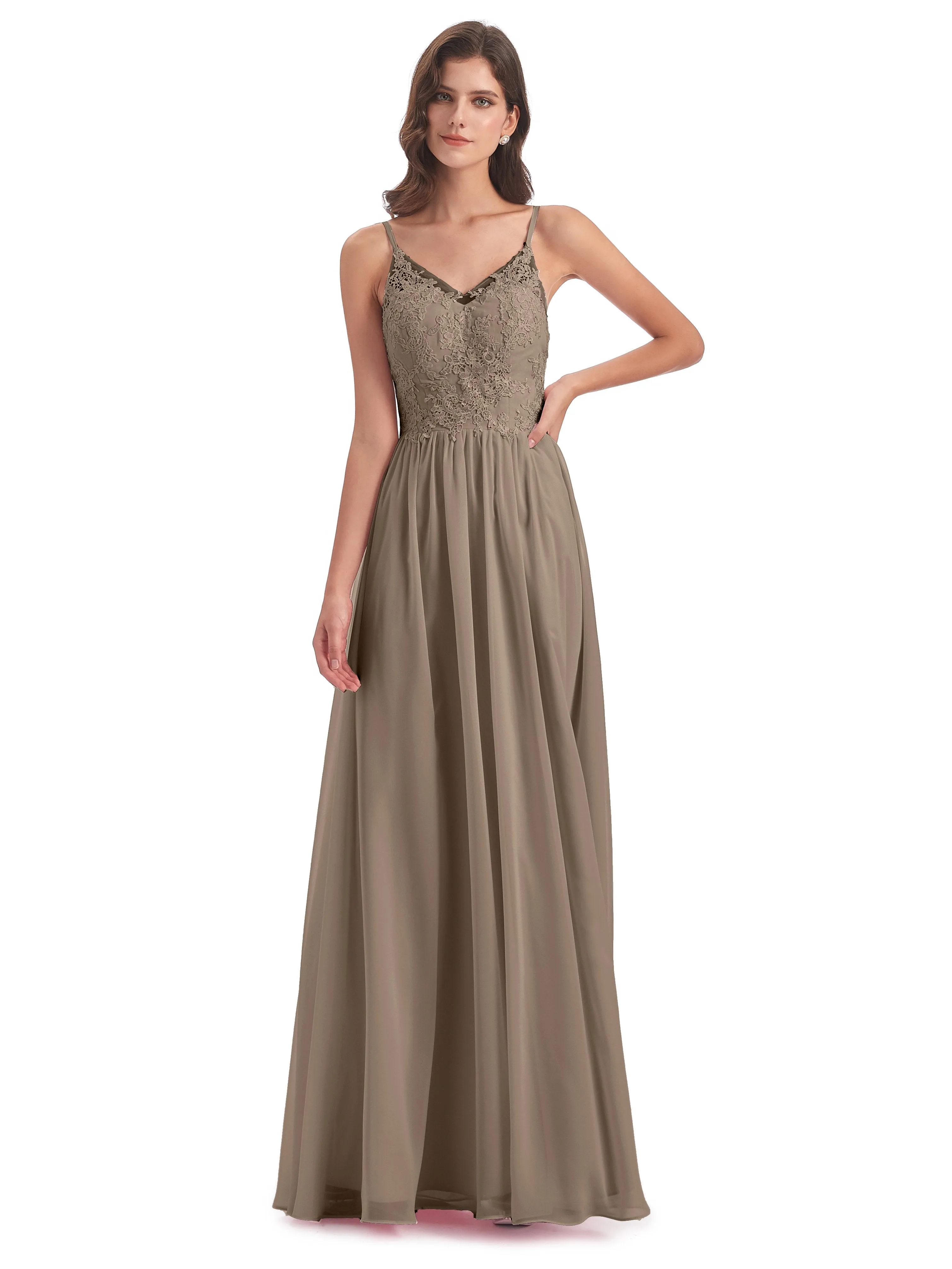 Amelia Pretty A-line Spaghetti Straps Long Bridesmaid Dresses