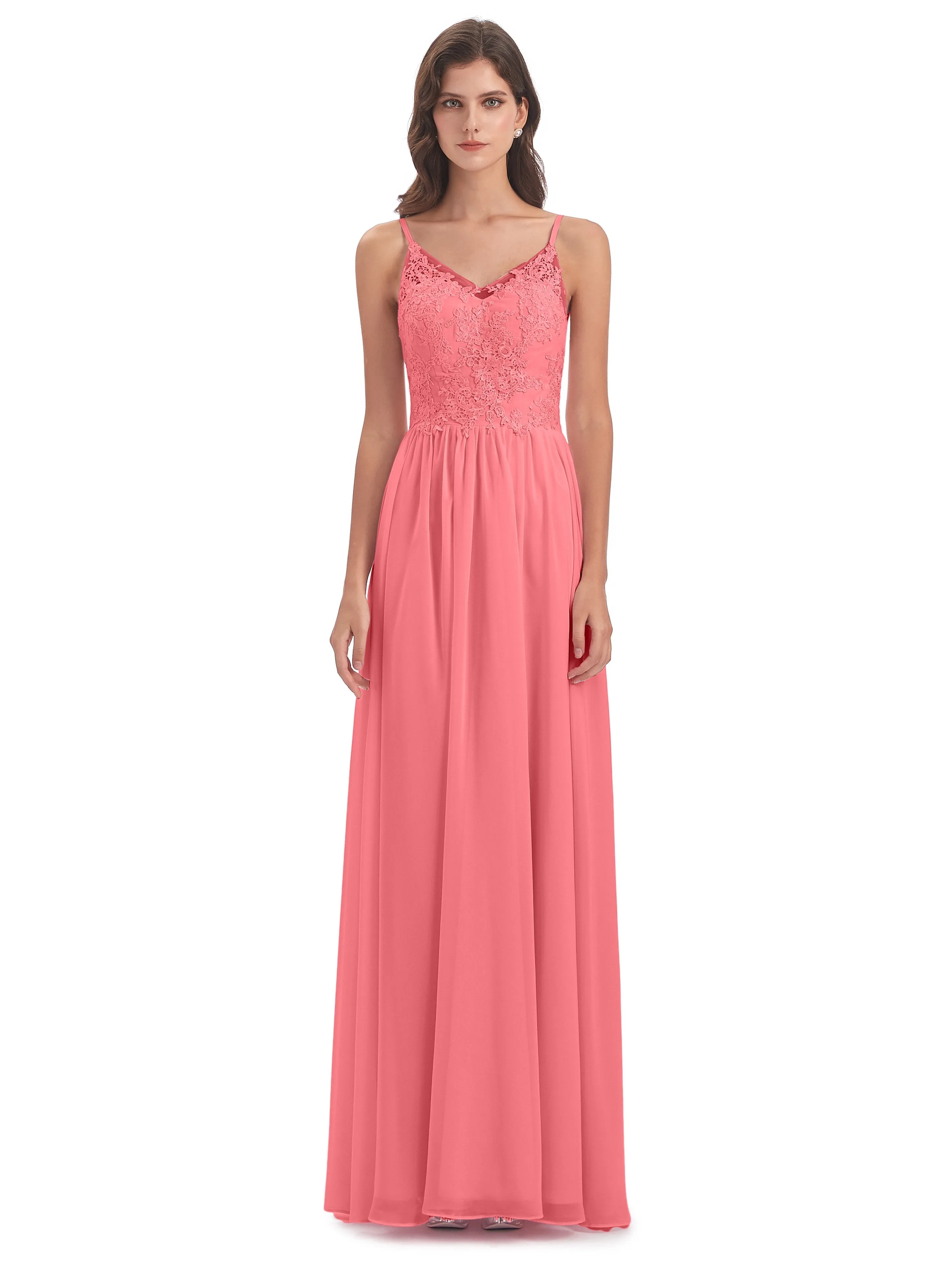 Amelia Pretty A-line Spaghetti Straps Long Bridesmaid Dresses