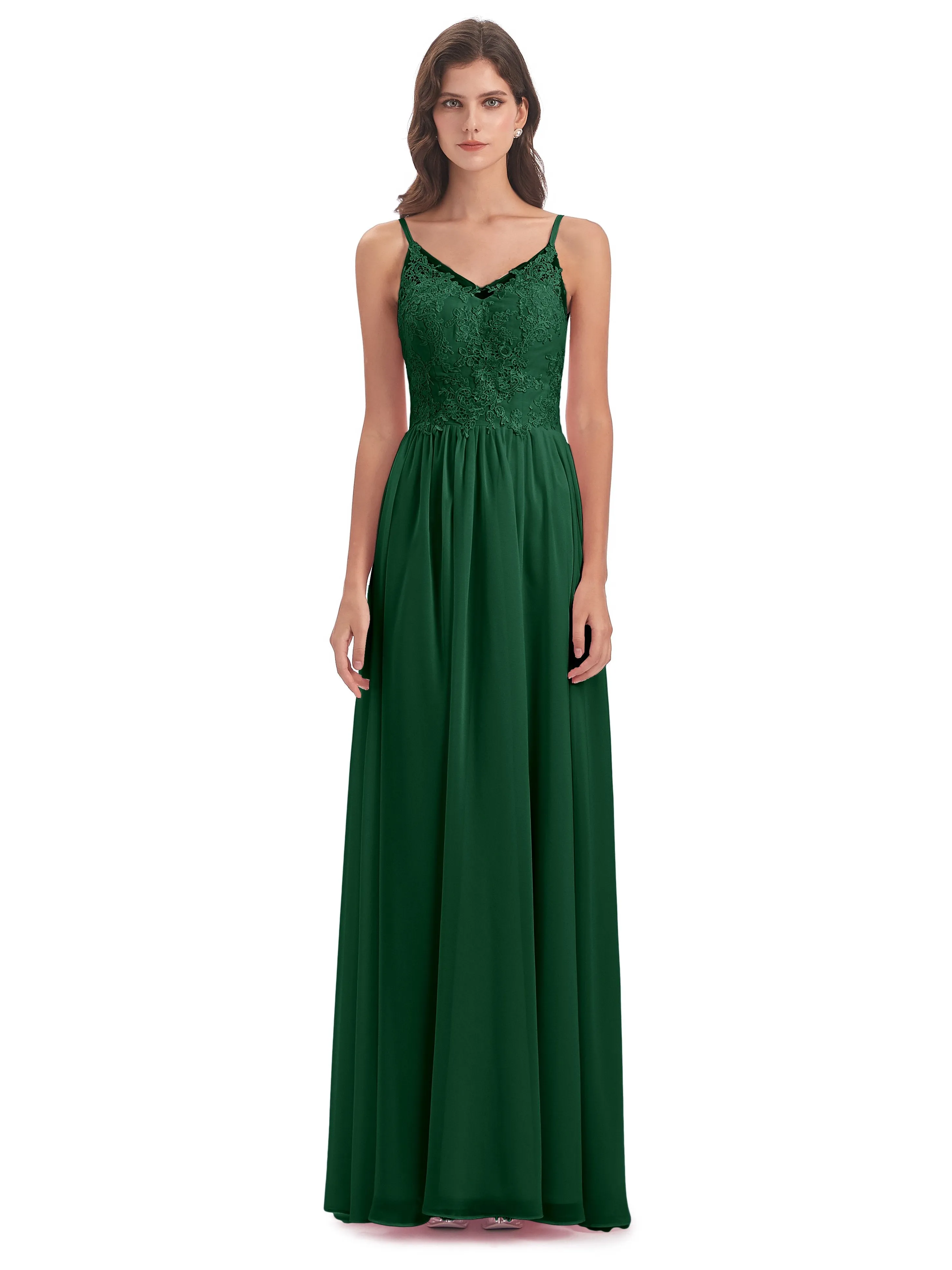 Amelia Pretty A-line Spaghetti Straps Long Bridesmaid Dresses