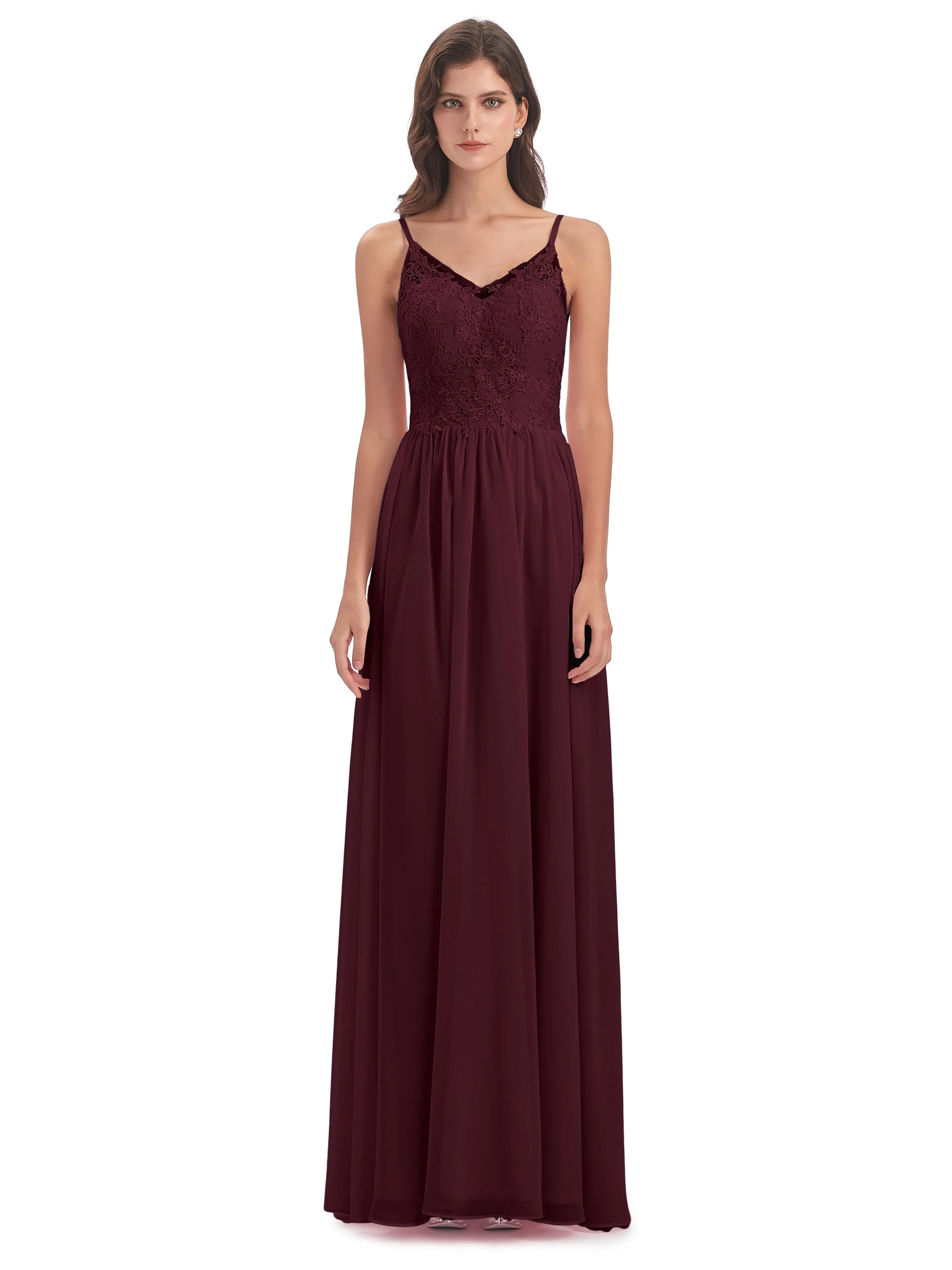 Amelia Pretty A-line Spaghetti Straps Long Bridesmaid Dresses