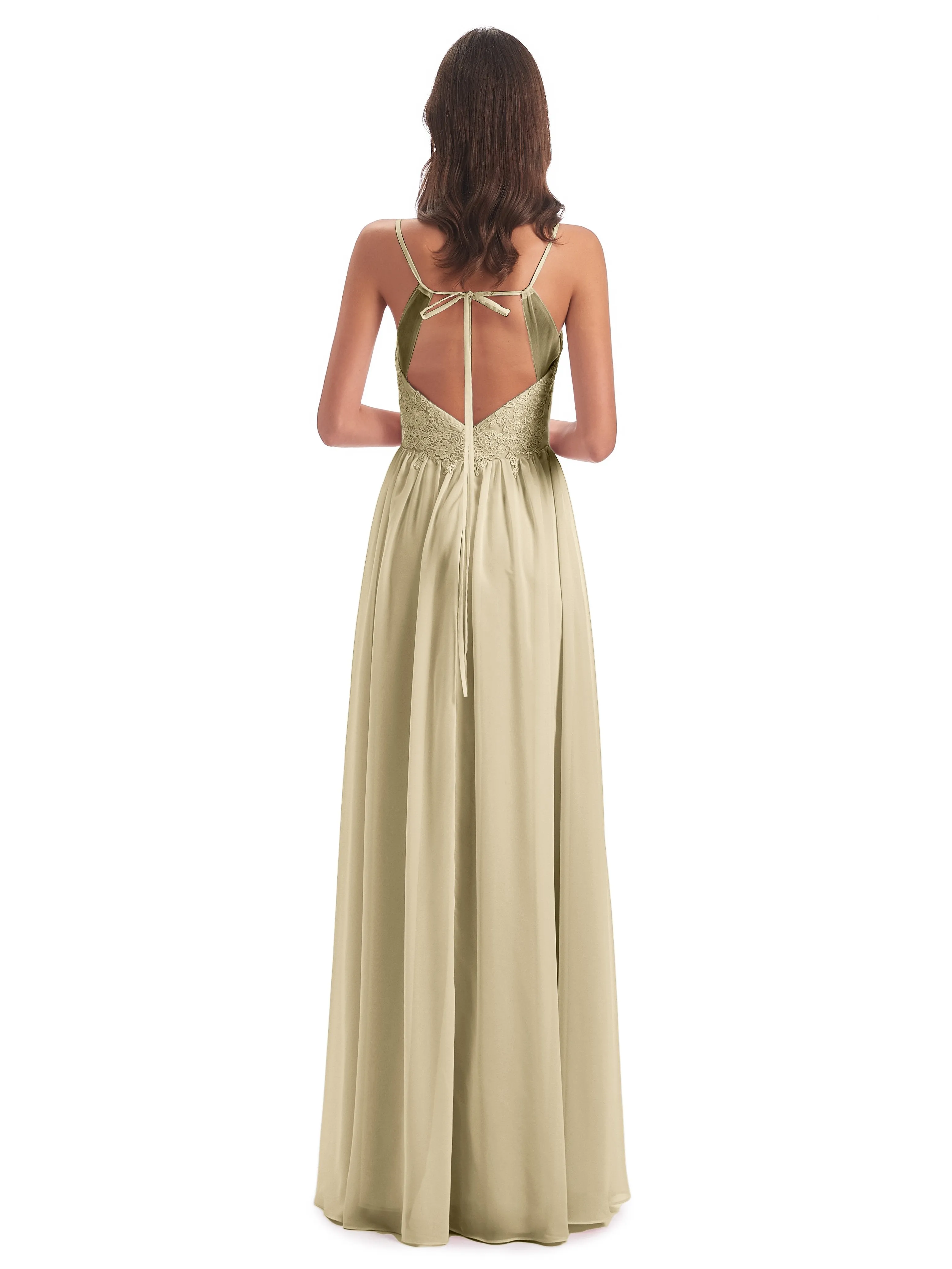 Amelia Pretty A-line Spaghetti Straps Long Bridesmaid Dresses