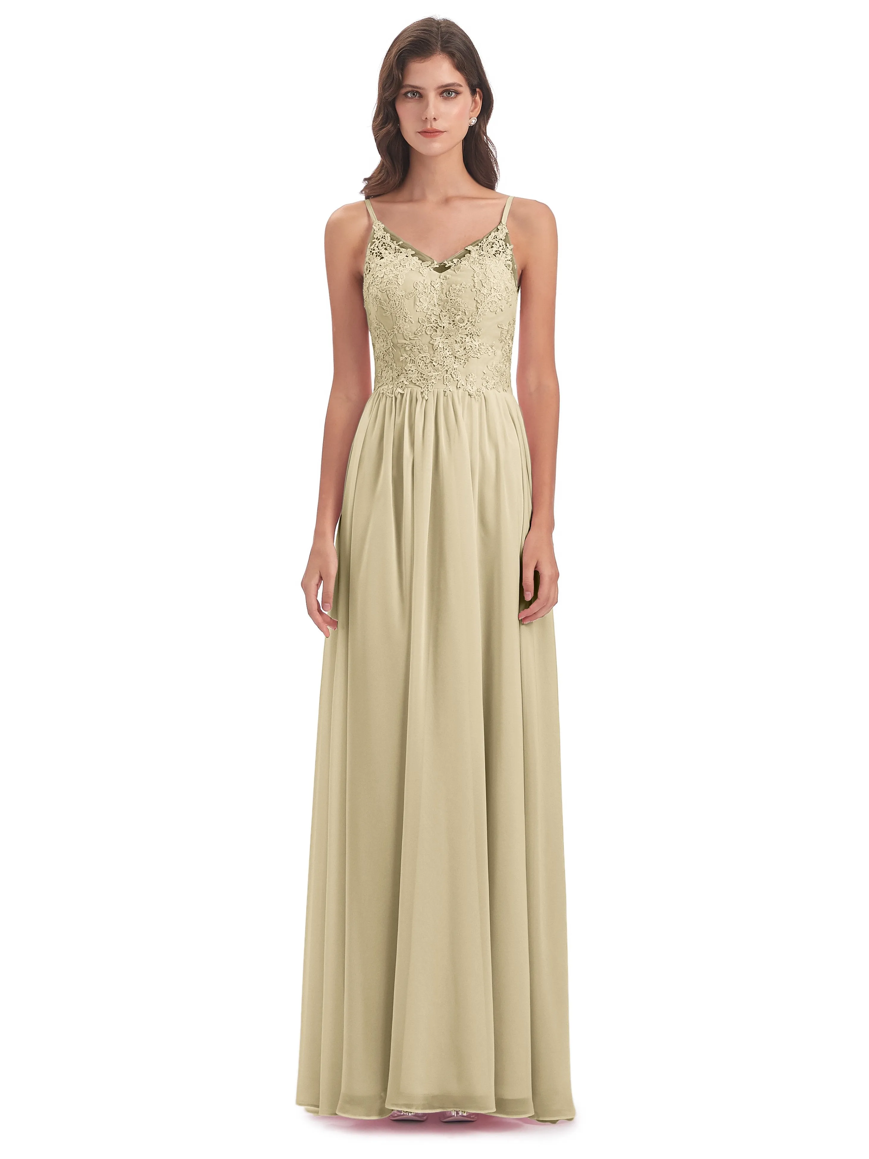 Amelia Pretty A-line Spaghetti Straps Long Bridesmaid Dresses