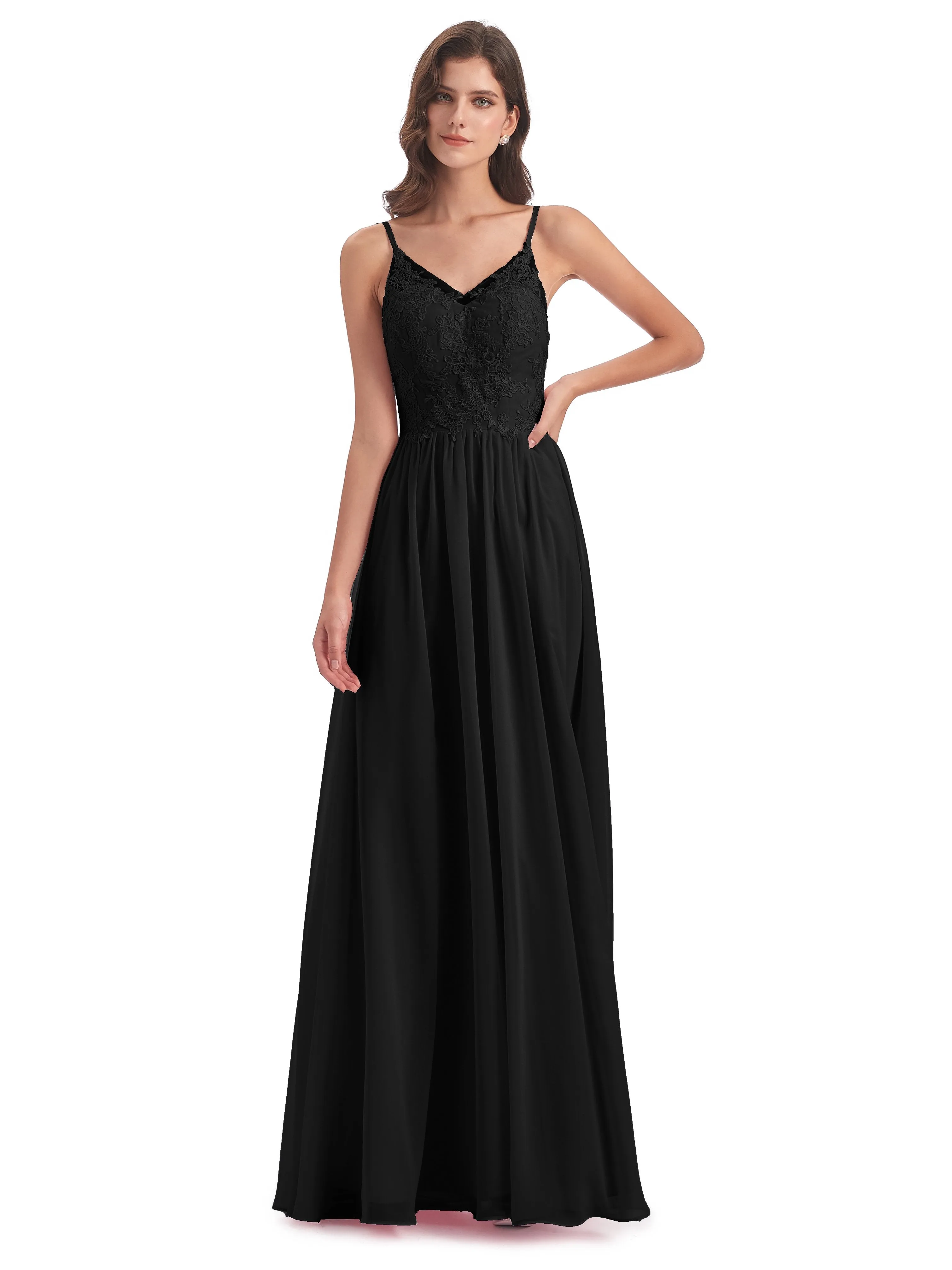 Amelia Pretty A-line Spaghetti Straps Long Bridesmaid Dresses