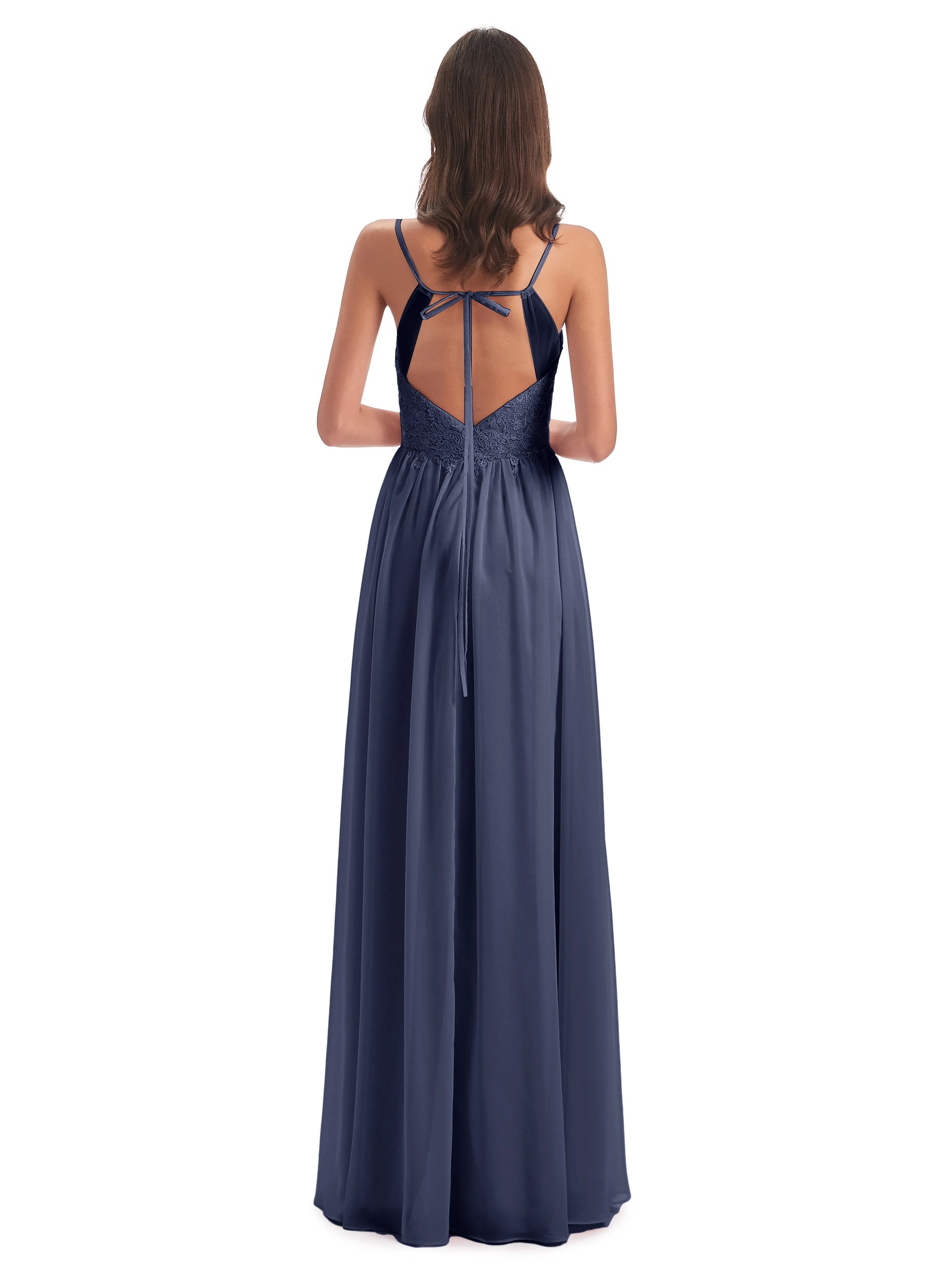 Amelia Pretty A-line Spaghetti Straps Long Bridesmaid Dresses