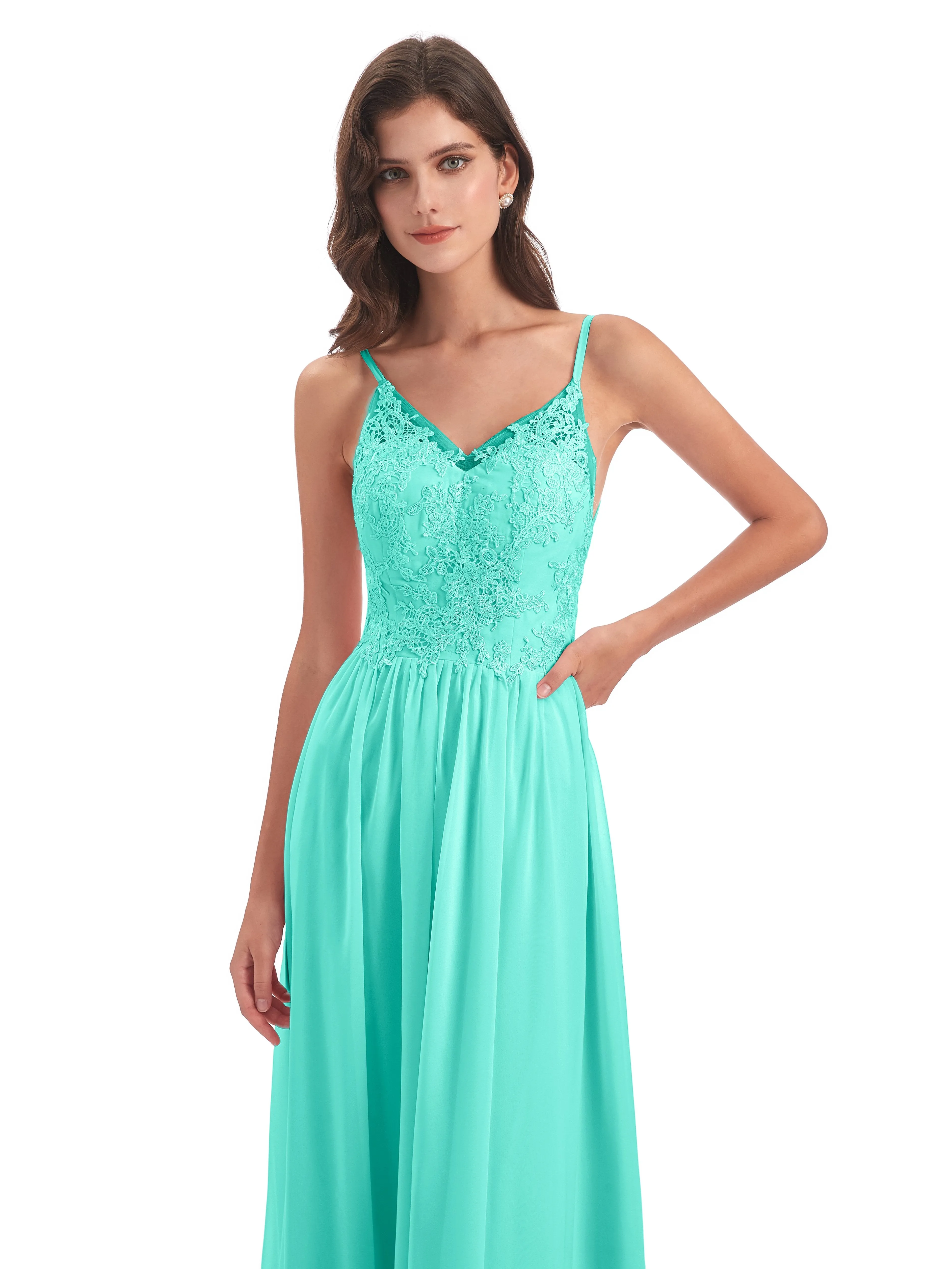 Amelia Pretty A-line Spaghetti Straps Long Bridesmaid Dresses