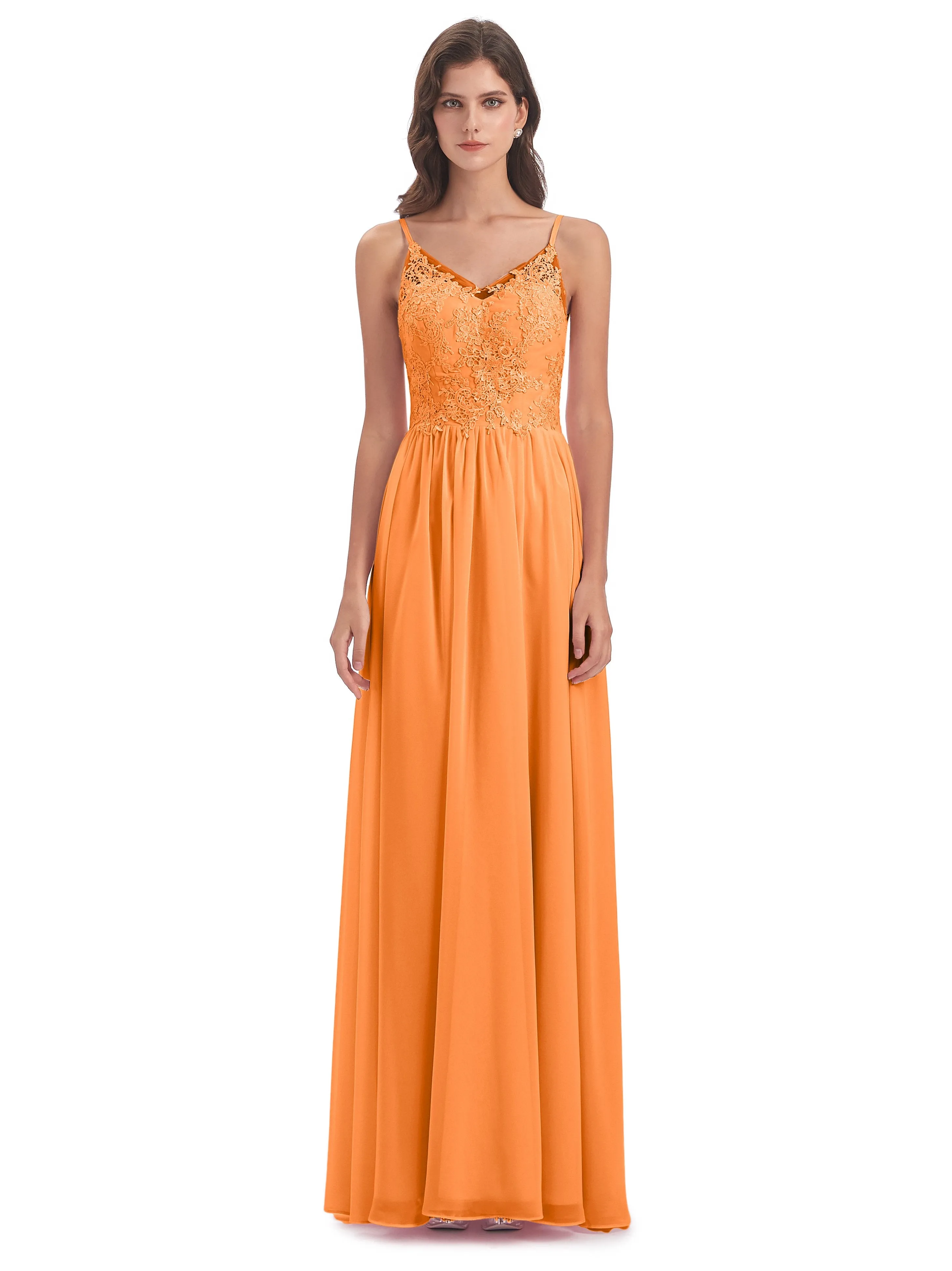 Amelia Pretty A-line Spaghetti Straps Long Bridesmaid Dresses