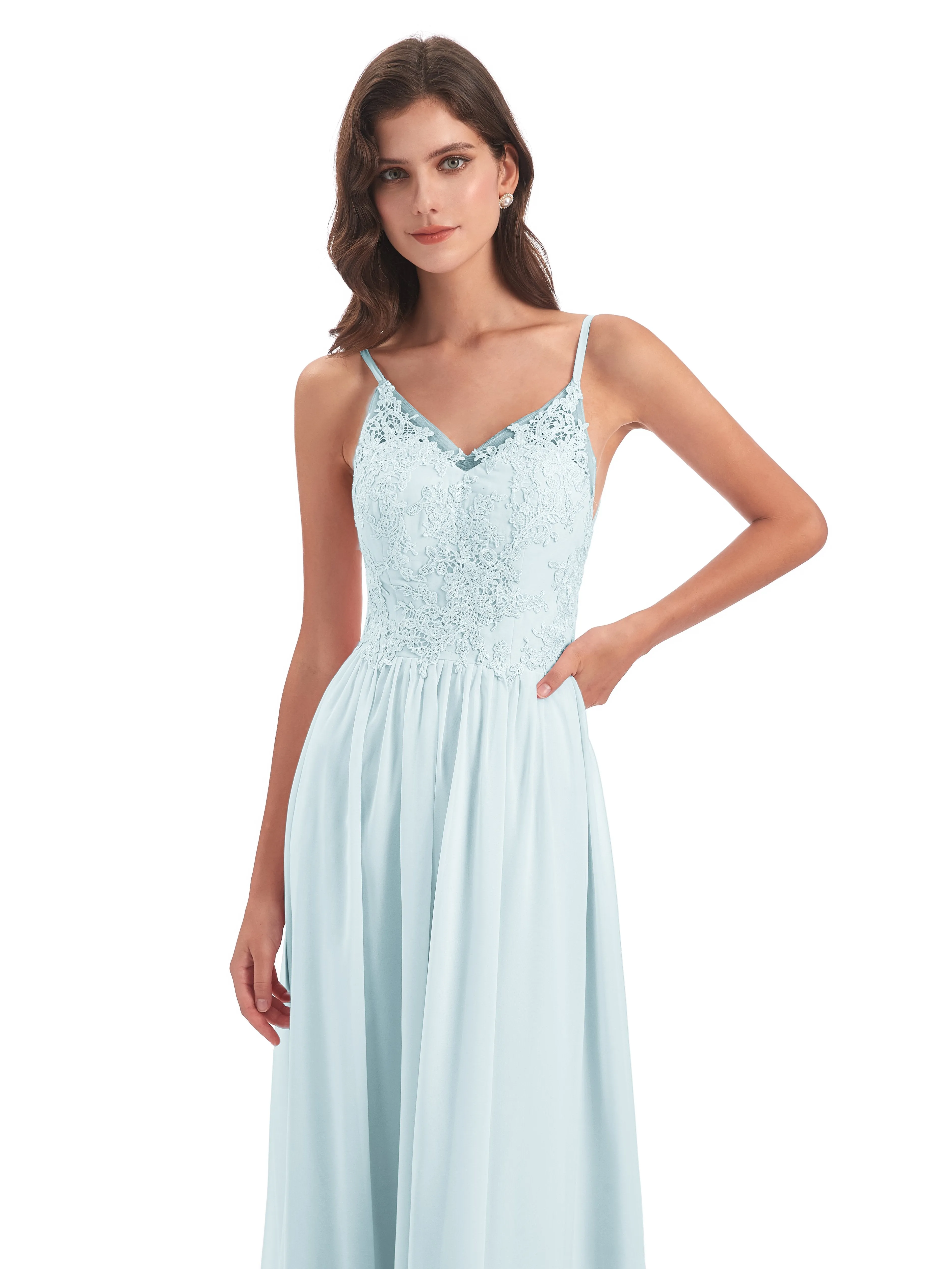 Amelia Pretty A-line Spaghetti Straps Long Bridesmaid Dresses