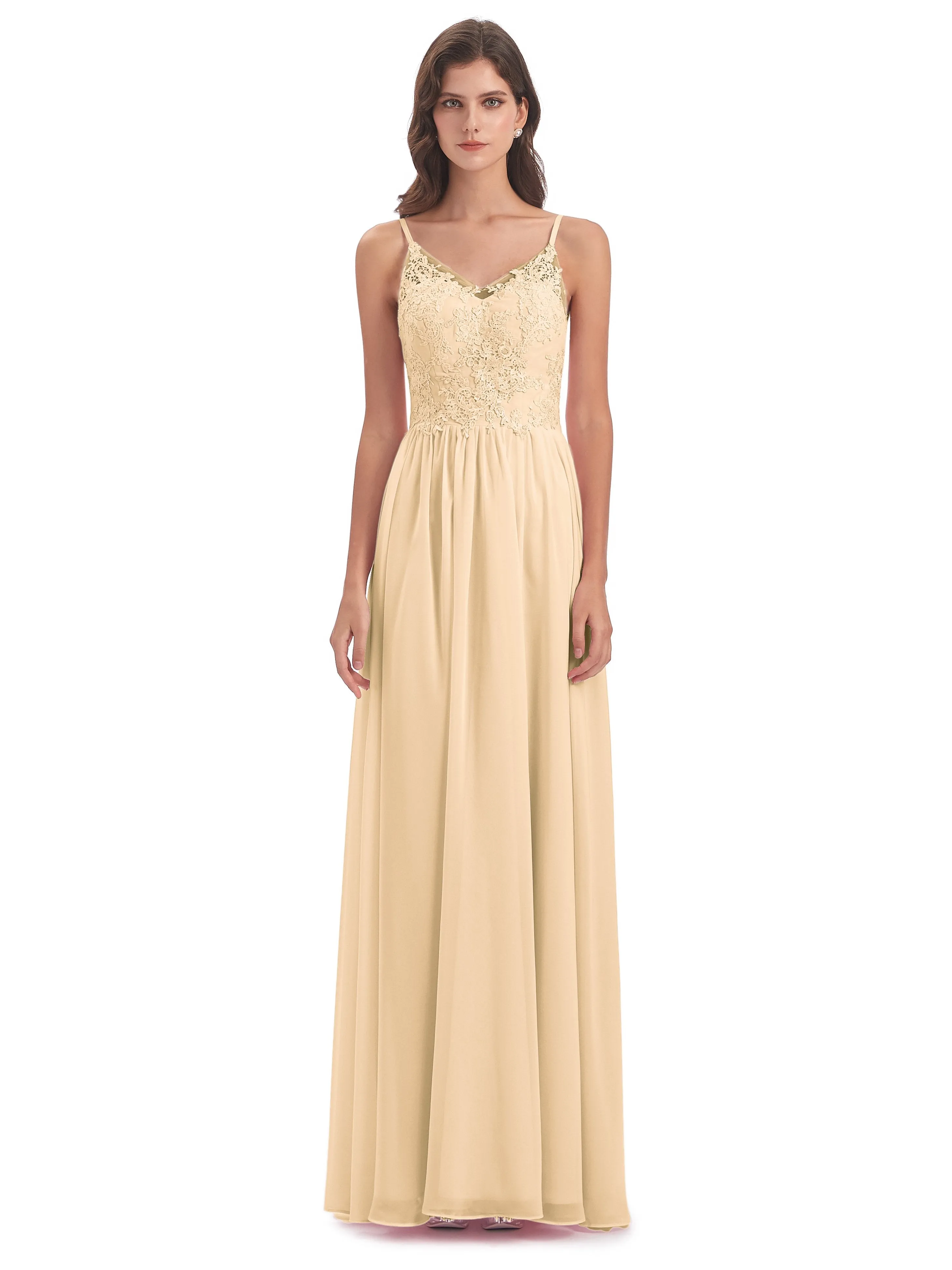 Amelia Pretty A-line Spaghetti Straps Long Bridesmaid Dresses