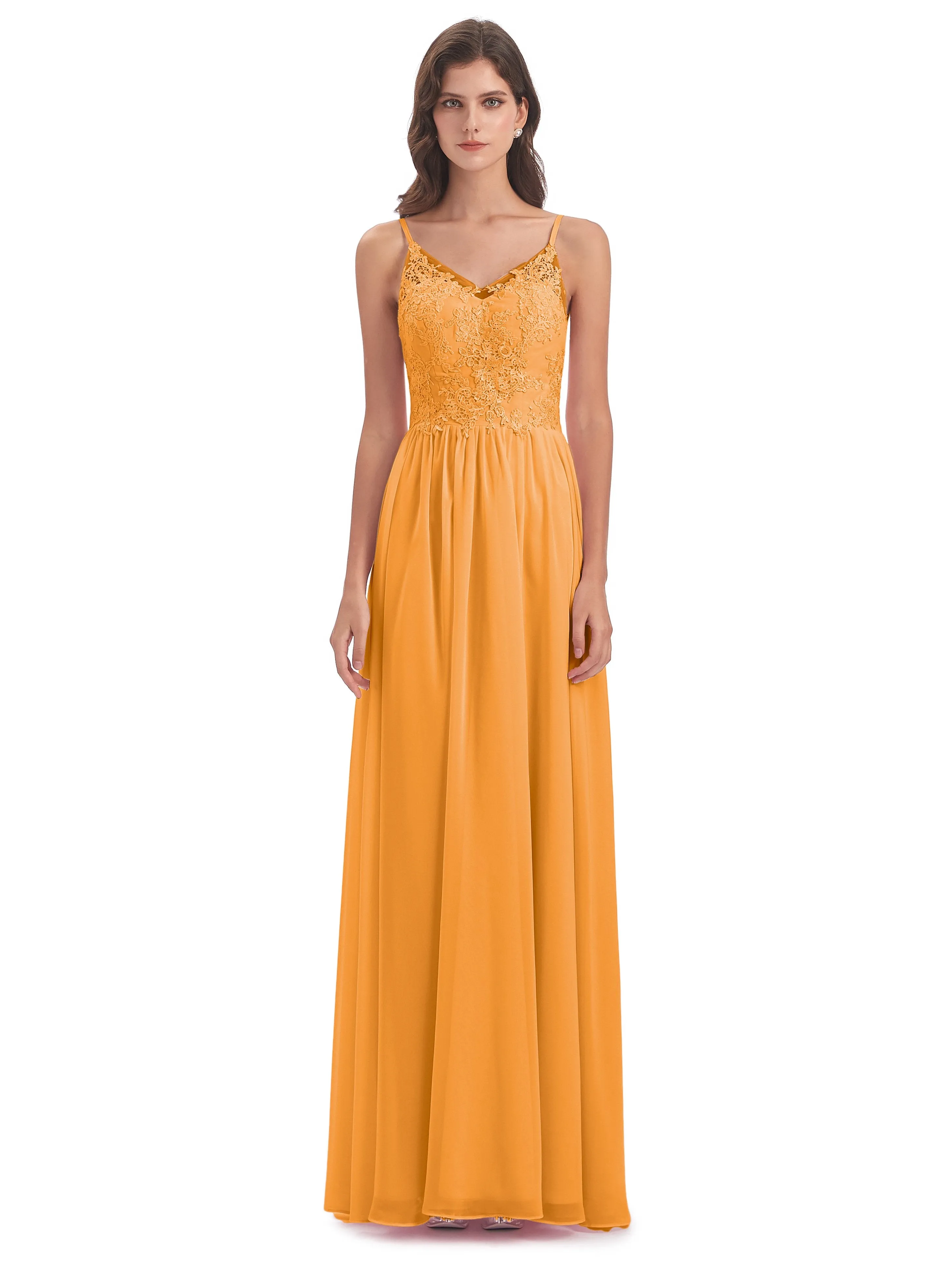 Amelia Pretty A-line Spaghetti Straps Long Bridesmaid Dresses