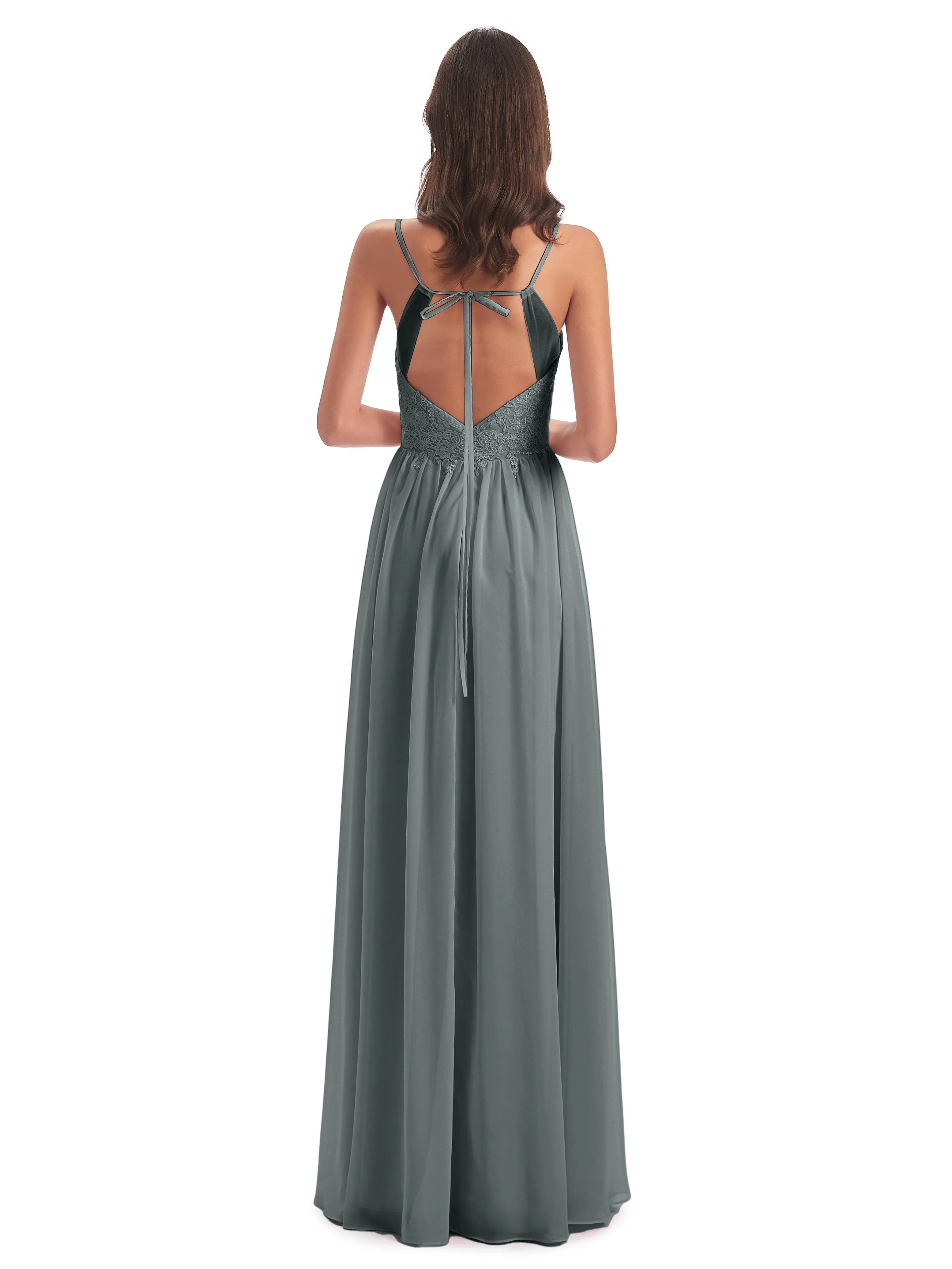 Amelia Pretty A-line Spaghetti Straps Long Bridesmaid Dresses