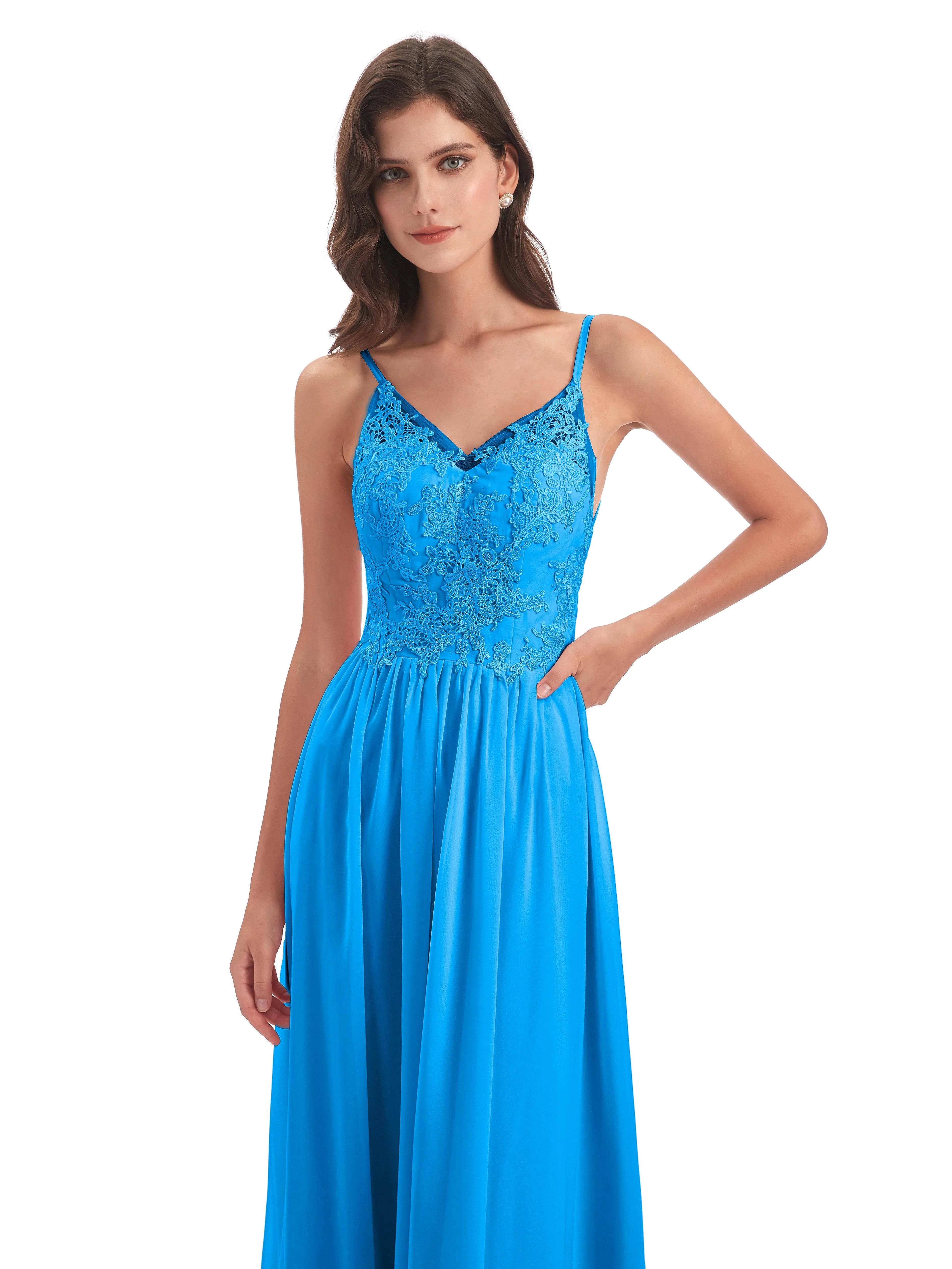 Amelia Pretty A-line Spaghetti Straps Long Bridesmaid Dresses