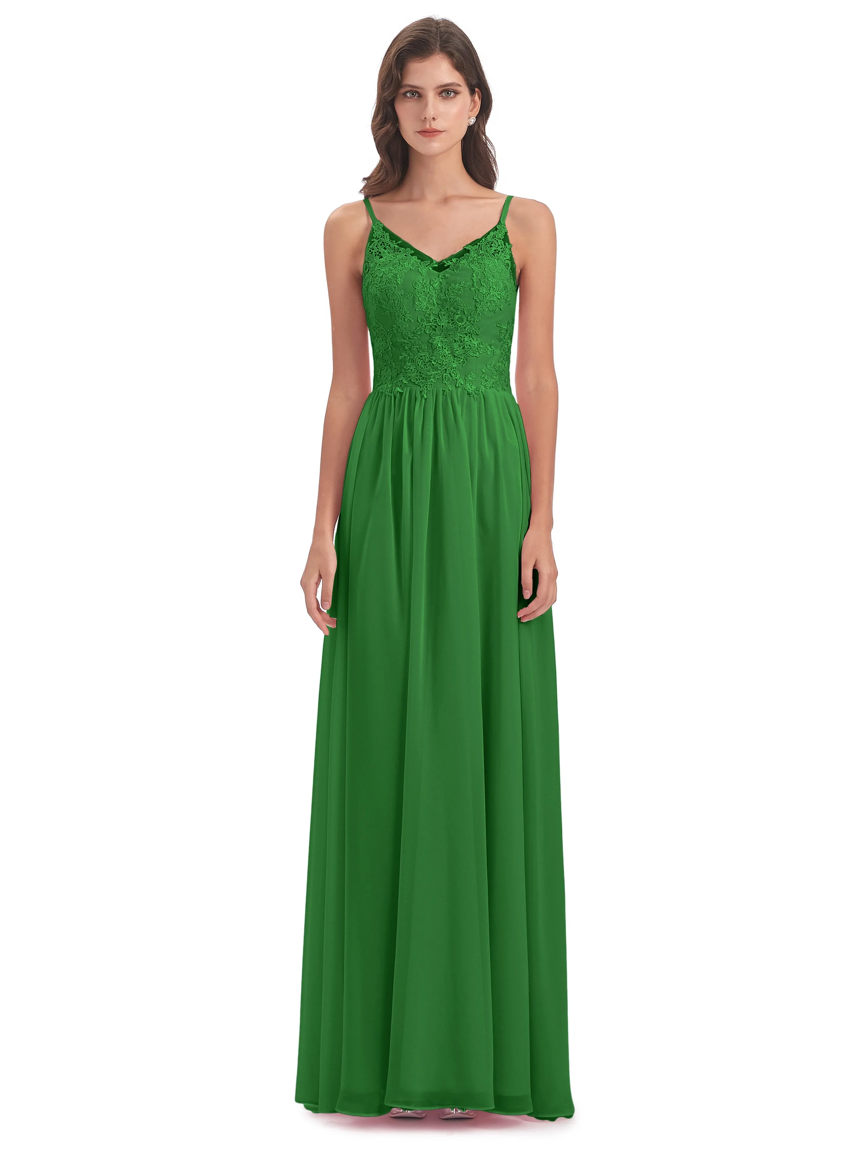 Amelia Pretty A-line Spaghetti Straps Long Bridesmaid Dresses