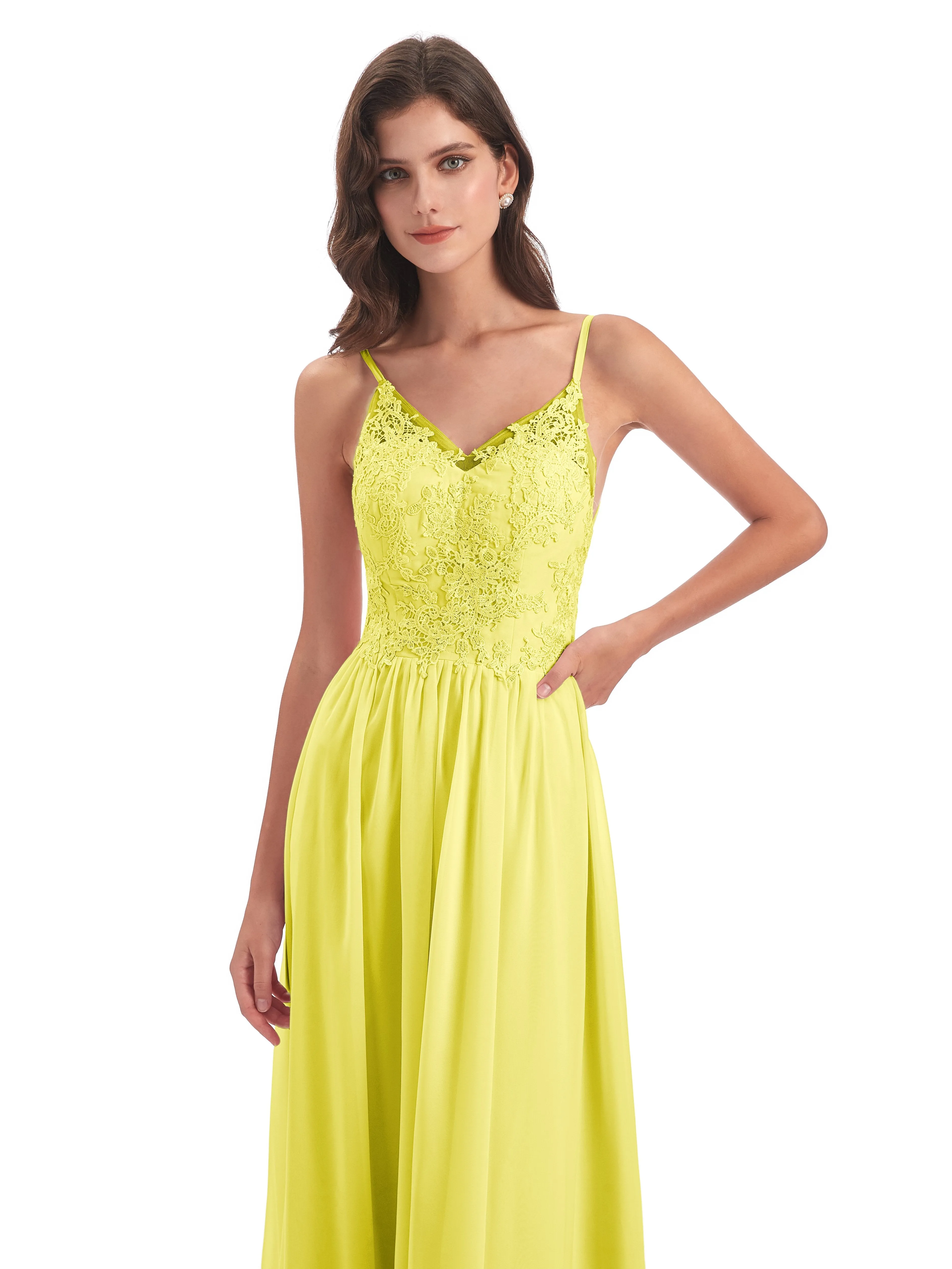 Amelia Pretty A-line Spaghetti Straps Long Bridesmaid Dresses