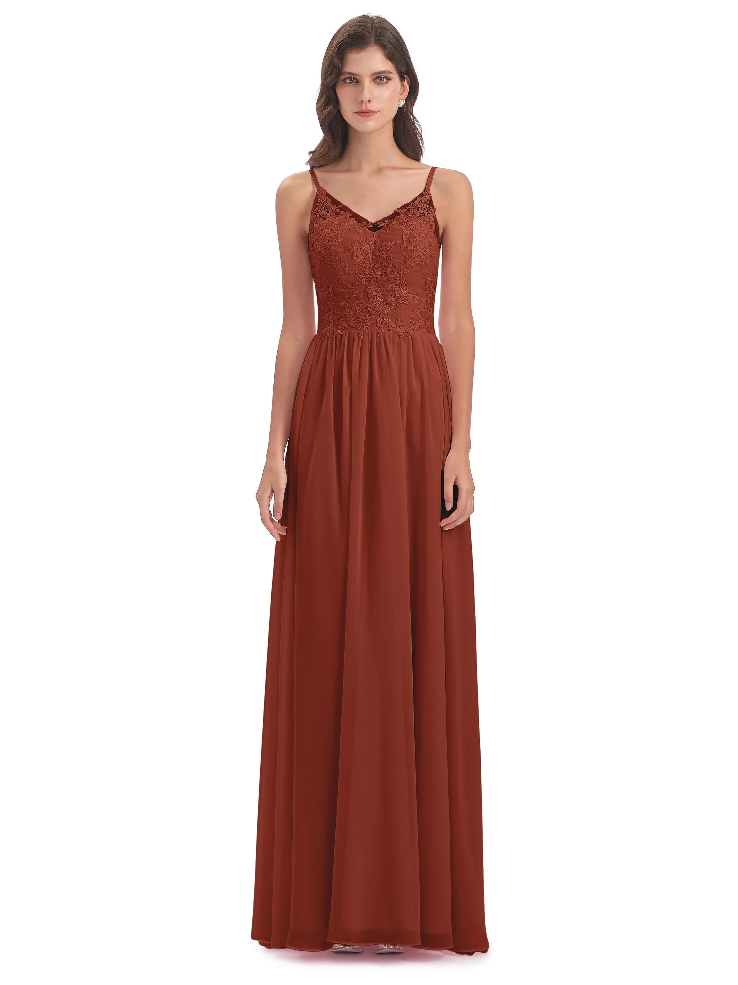 Amelia Pretty A-line Spaghetti Straps Long Bridesmaid Dresses