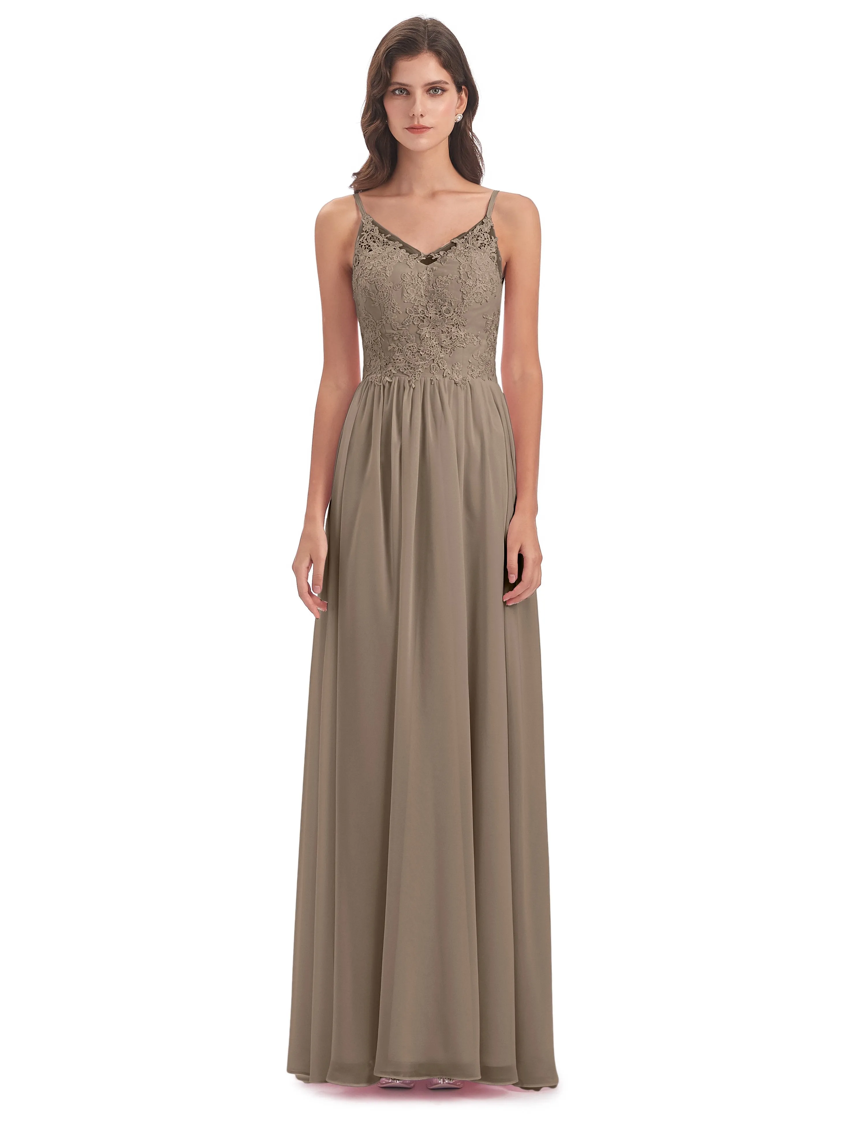 Amelia Pretty A-line Spaghetti Straps Long Bridesmaid Dresses