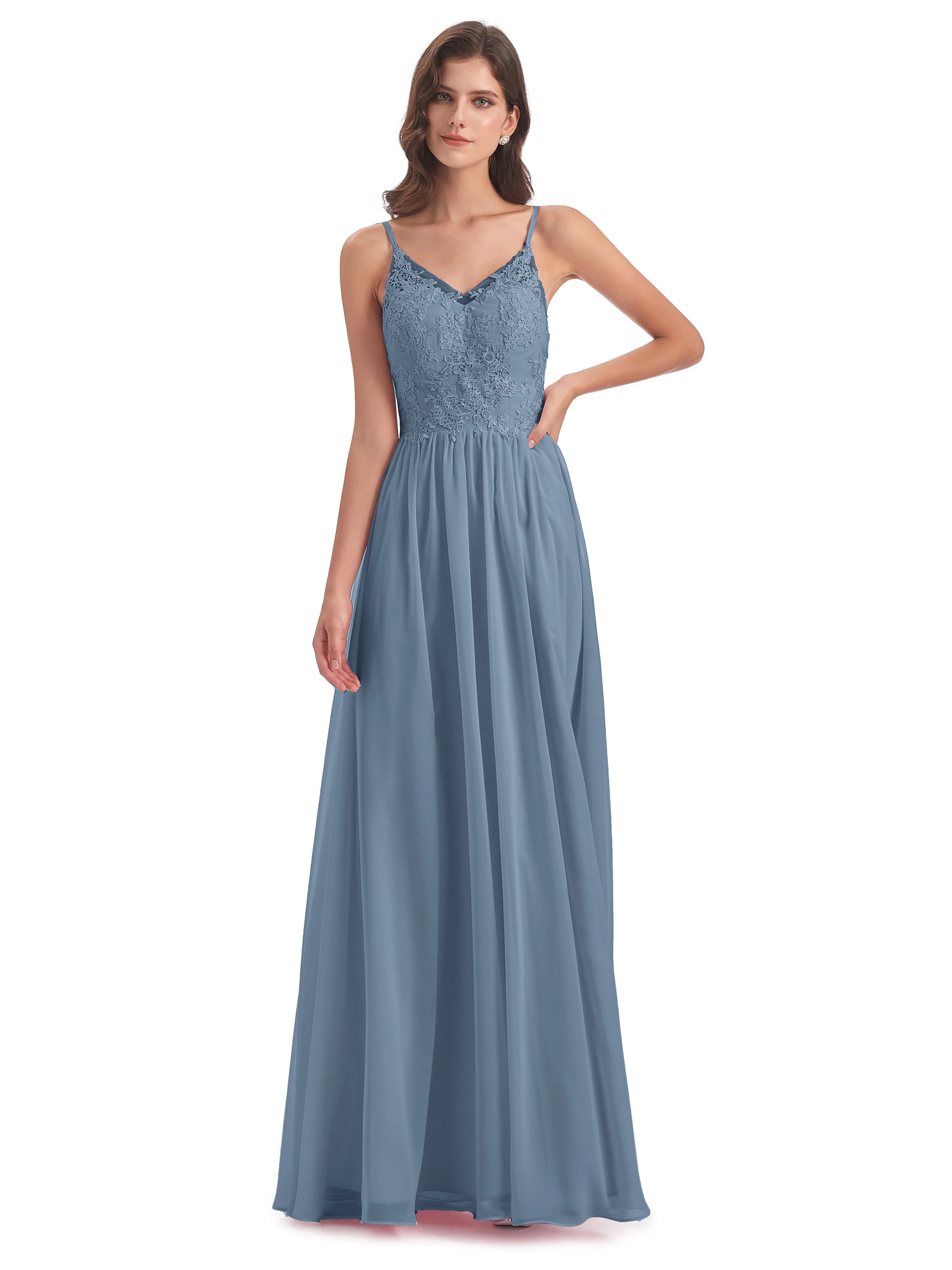 Amelia Pretty A-line Spaghetti Straps Long Bridesmaid Dresses