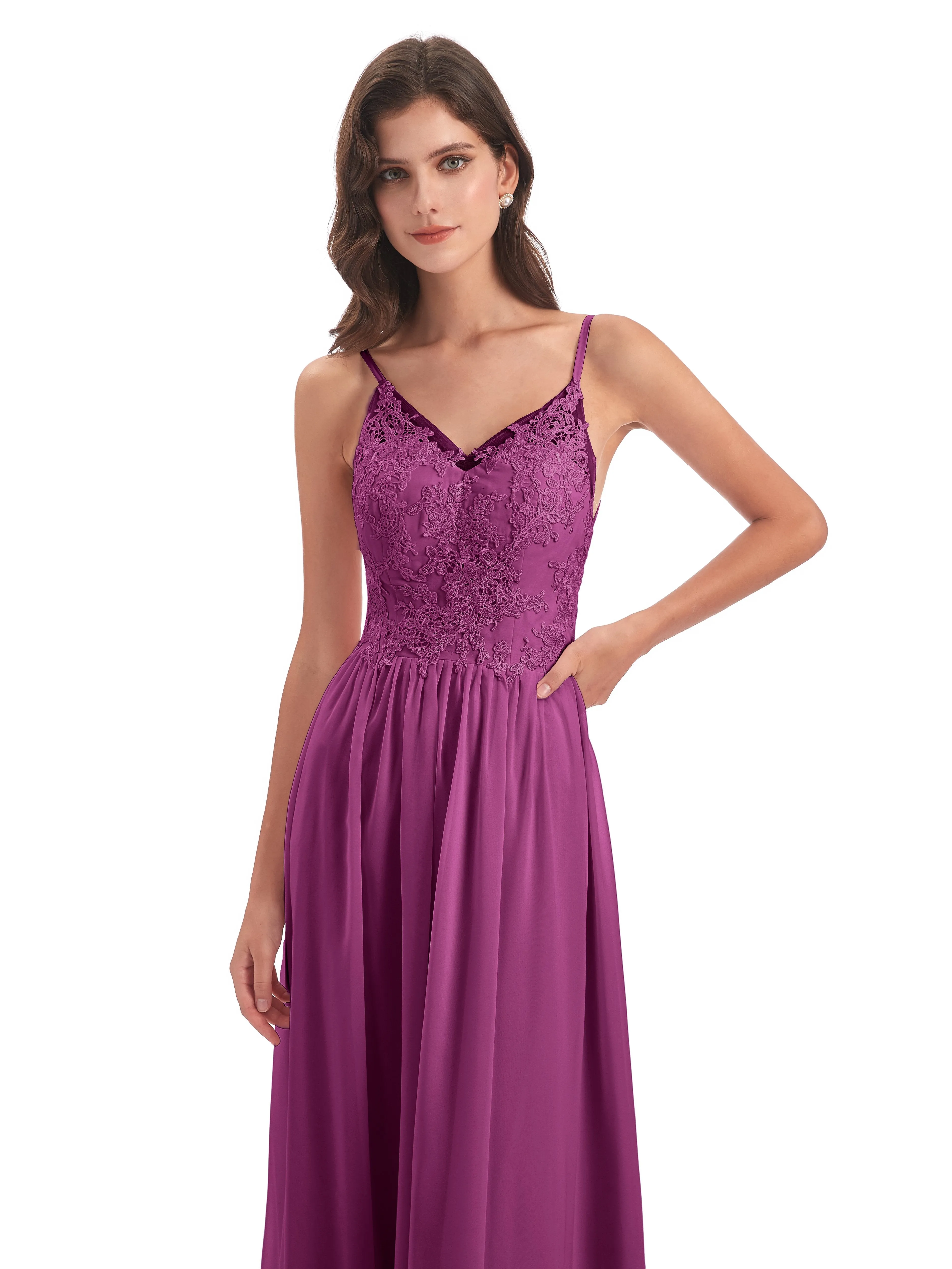 Amelia Pretty A-line Spaghetti Straps Long Bridesmaid Dresses