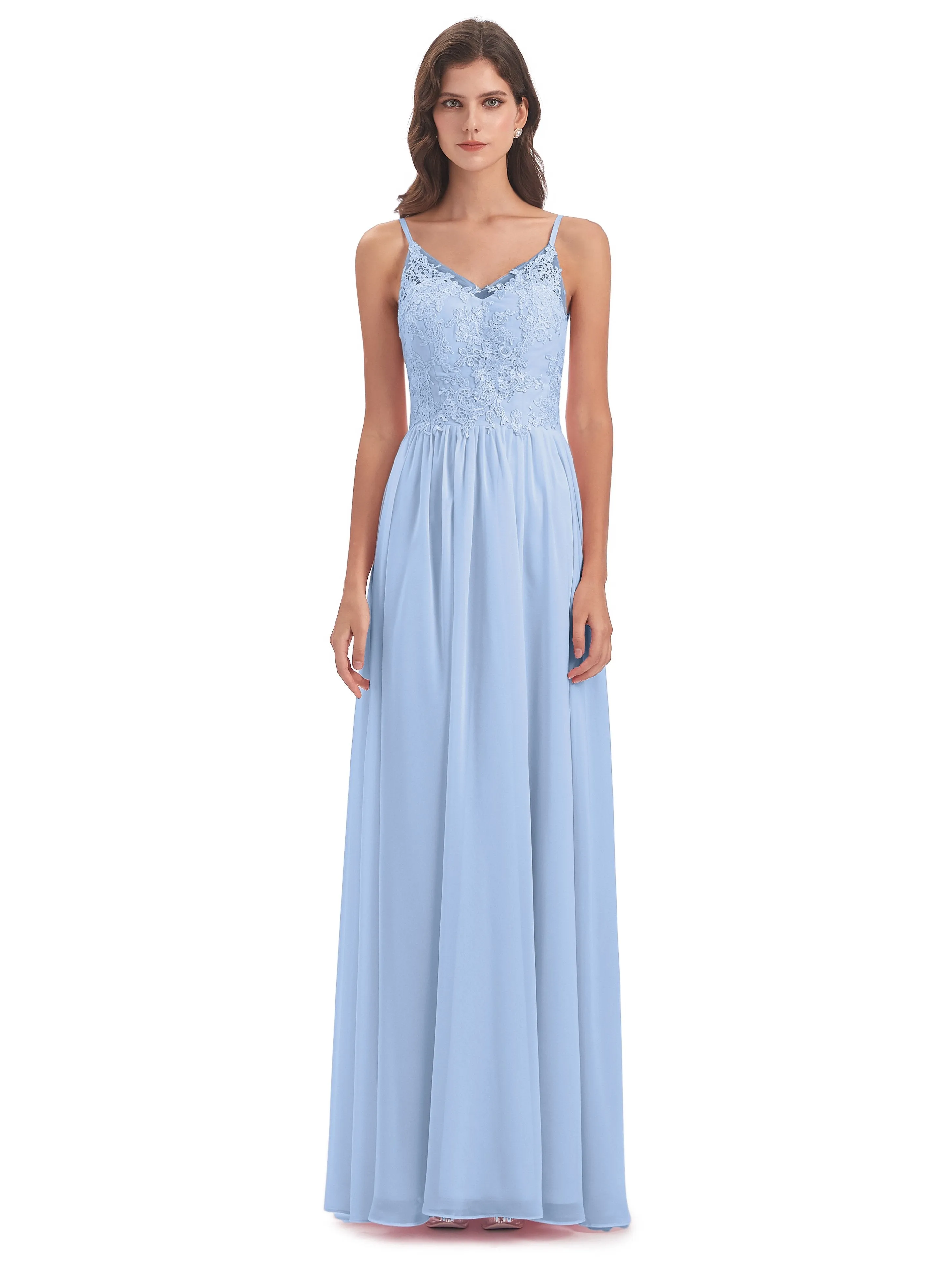 Amelia Pretty A-line Spaghetti Straps Long Bridesmaid Dresses