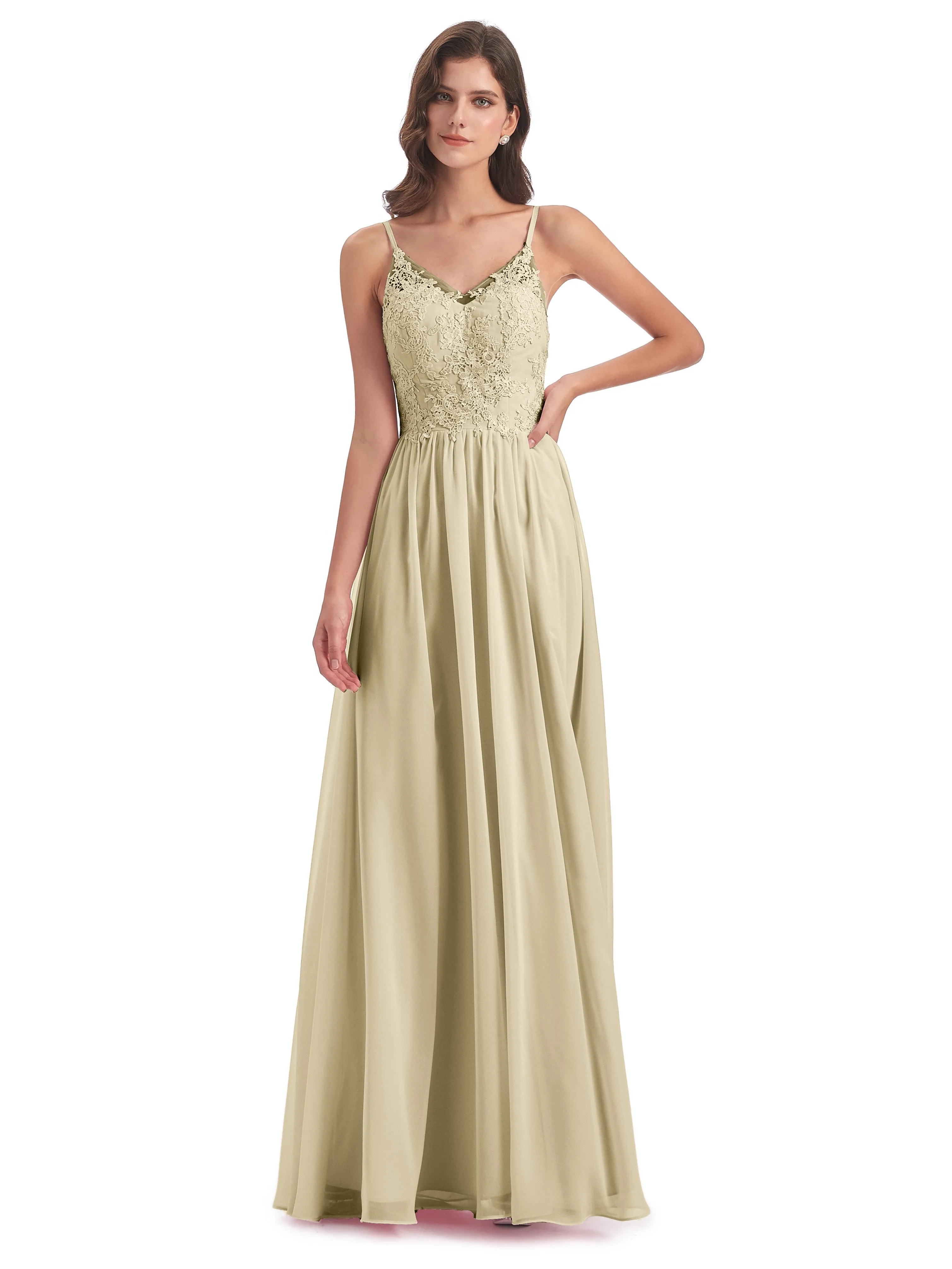 Amelia Pretty A-line Spaghetti Straps Long Bridesmaid Dresses