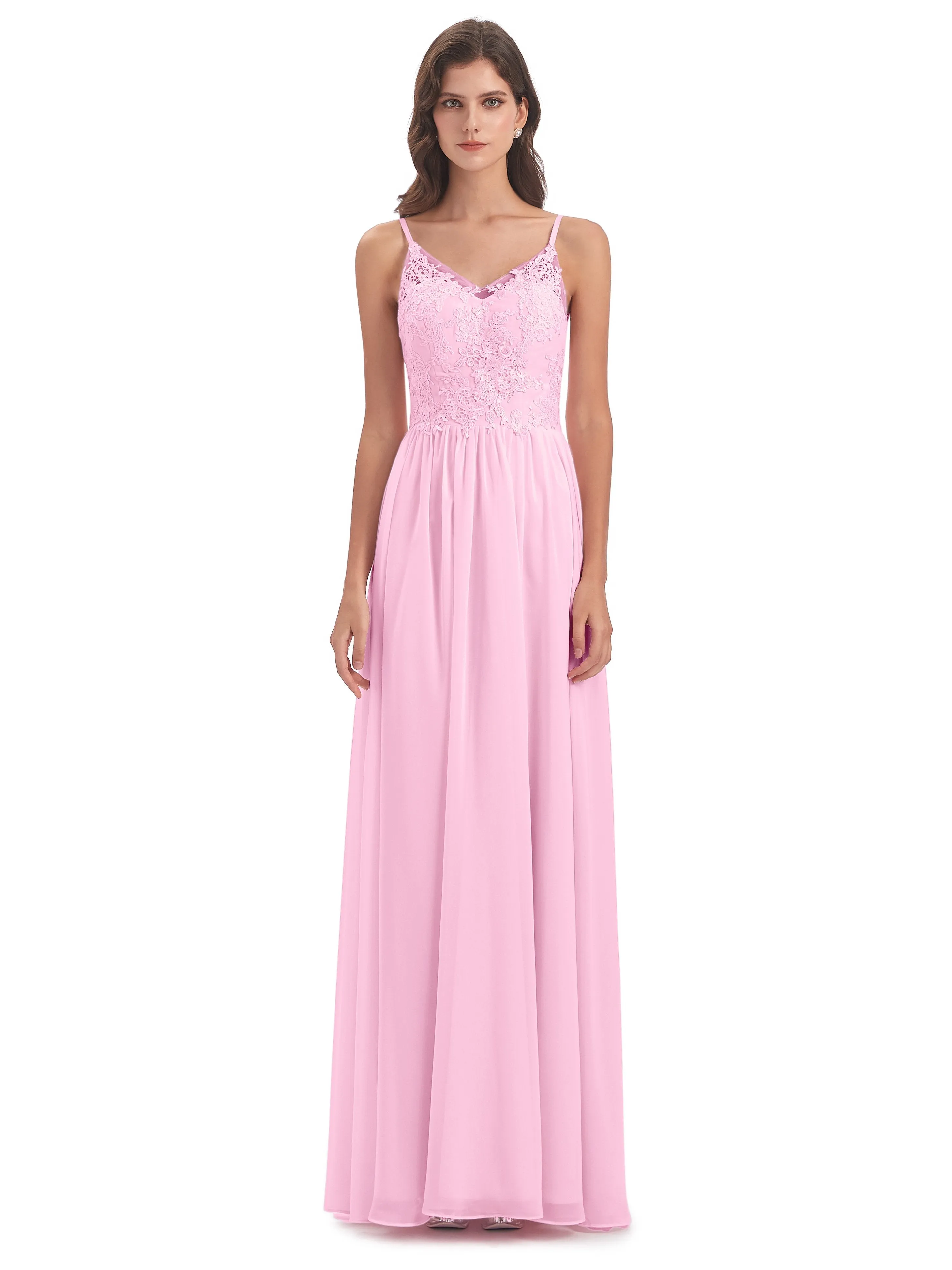 Amelia Pretty A-line Spaghetti Straps Long Bridesmaid Dresses