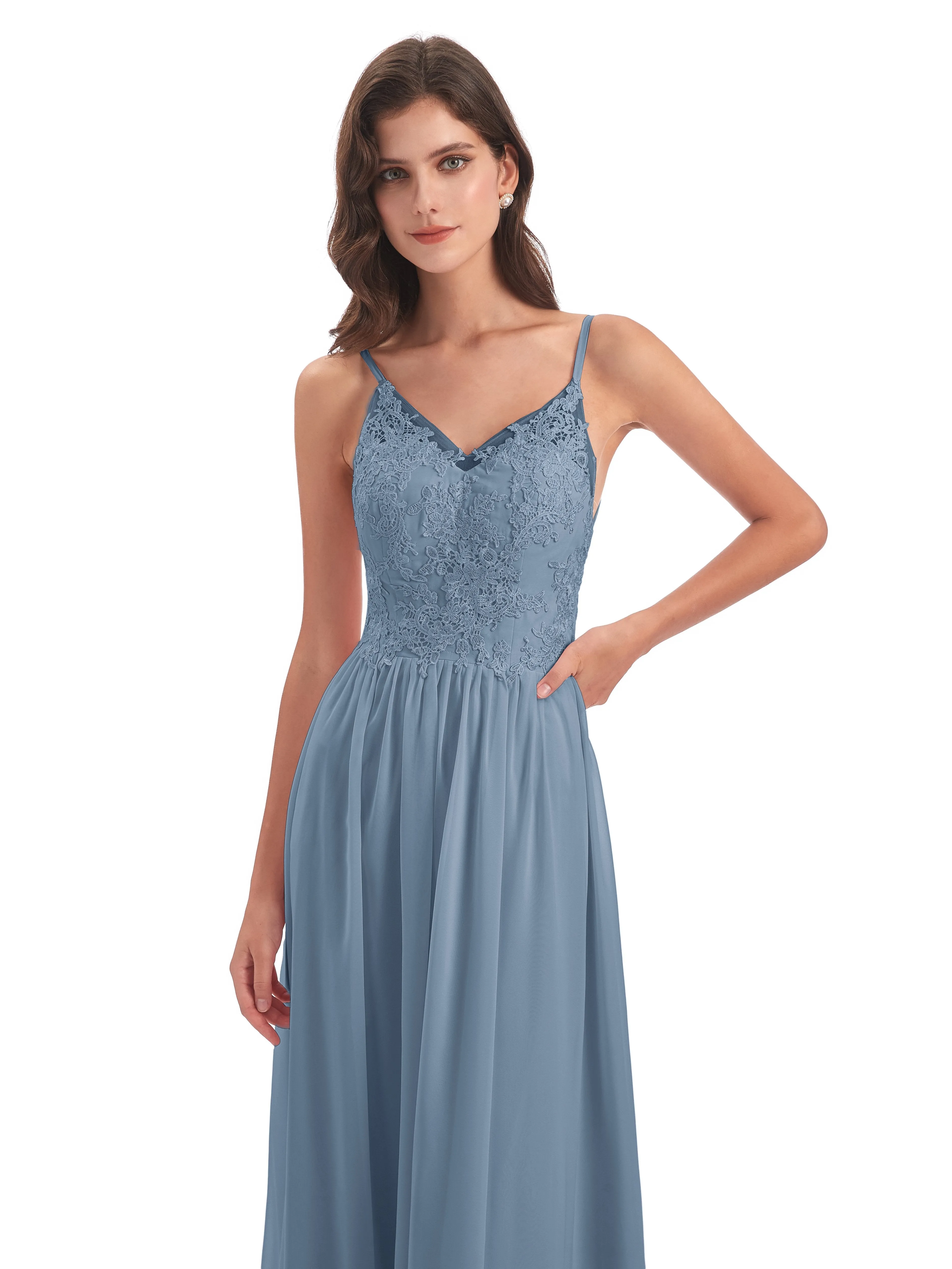 Amelia Pretty A-line Spaghetti Straps Long Bridesmaid Dresses