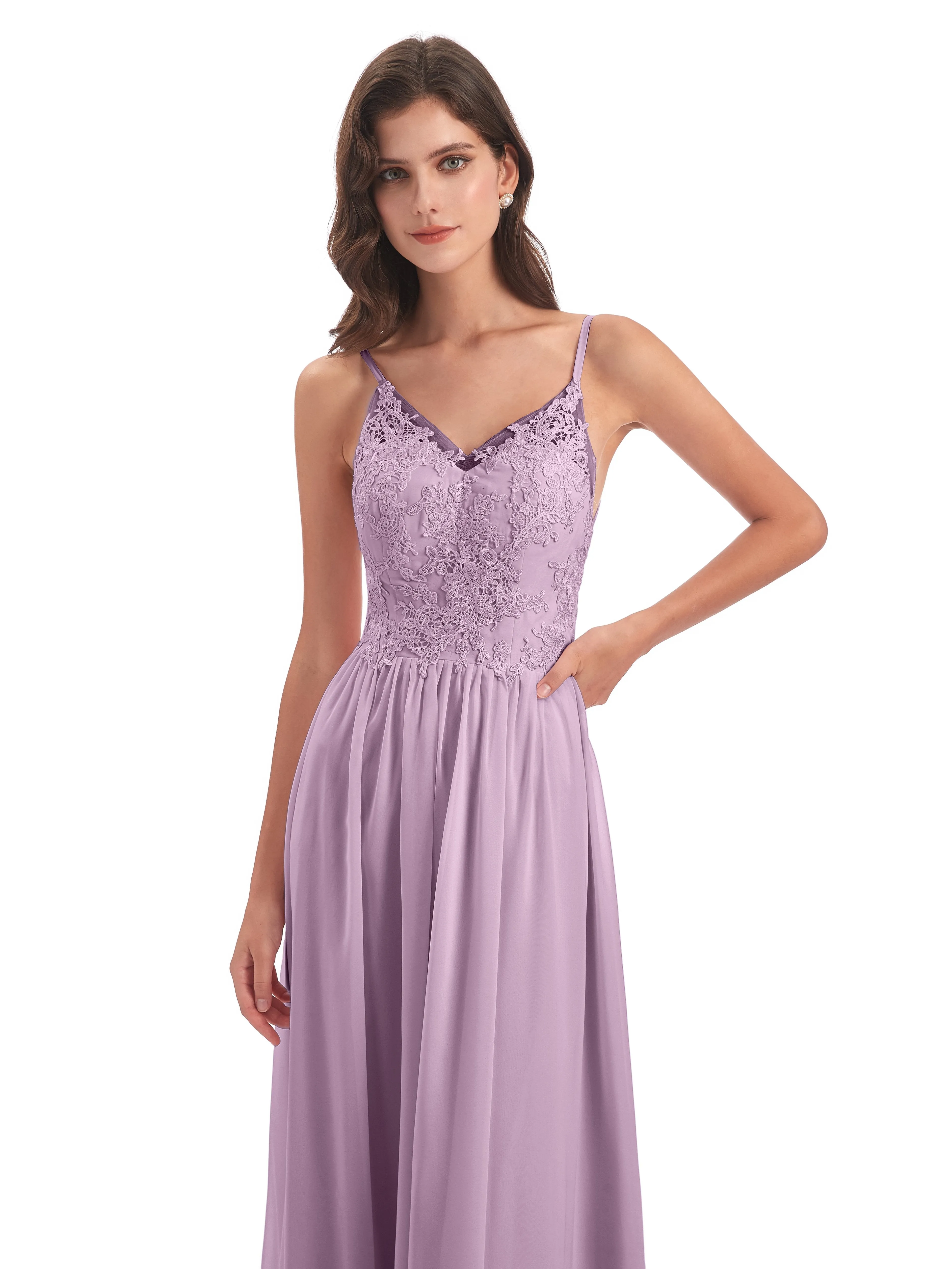 Amelia Pretty A-line Spaghetti Straps Long Bridesmaid Dresses