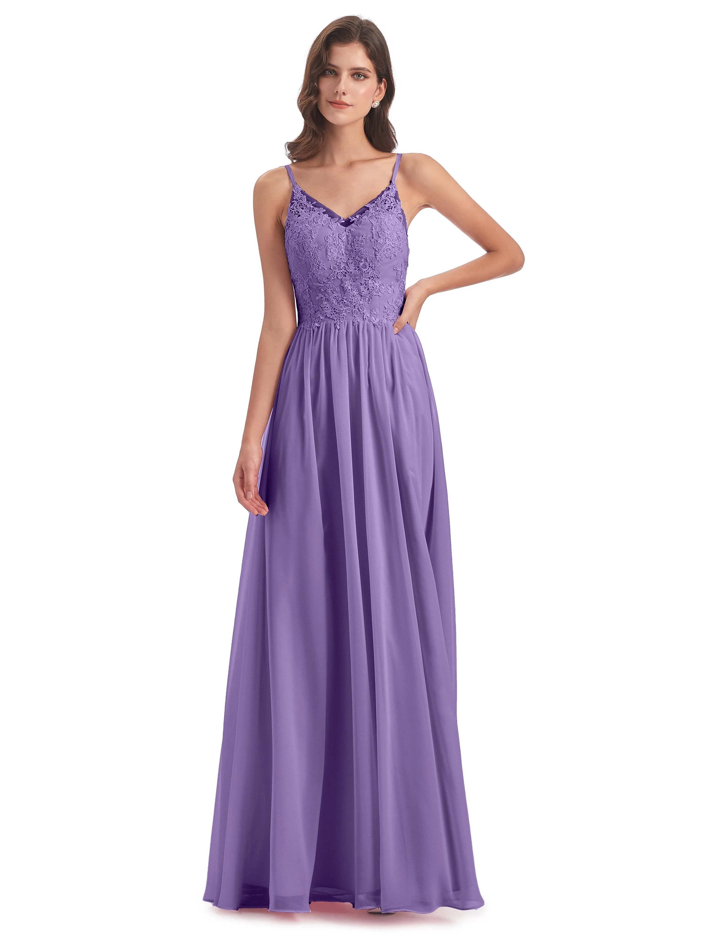 Amelia Pretty A-line Spaghetti Straps Long Bridesmaid Dresses