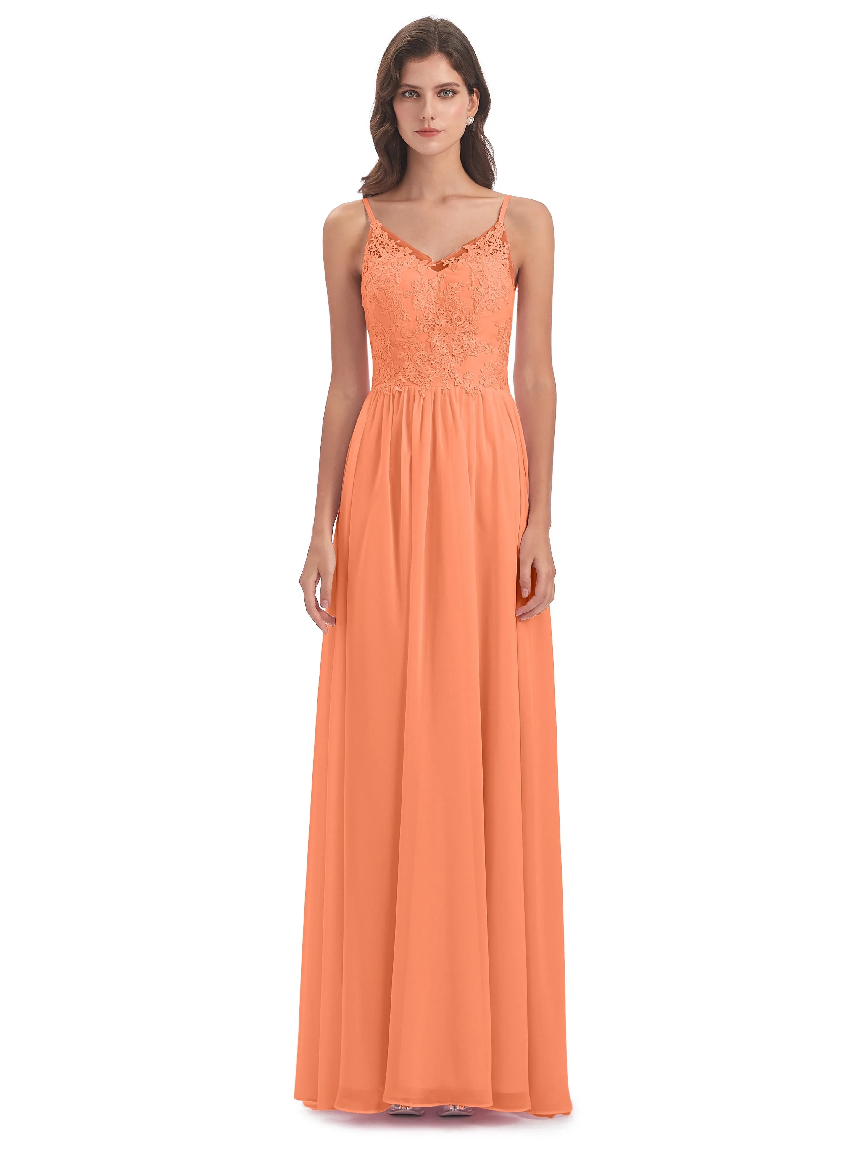 Amelia Pretty A-line Spaghetti Straps Long Bridesmaid Dresses