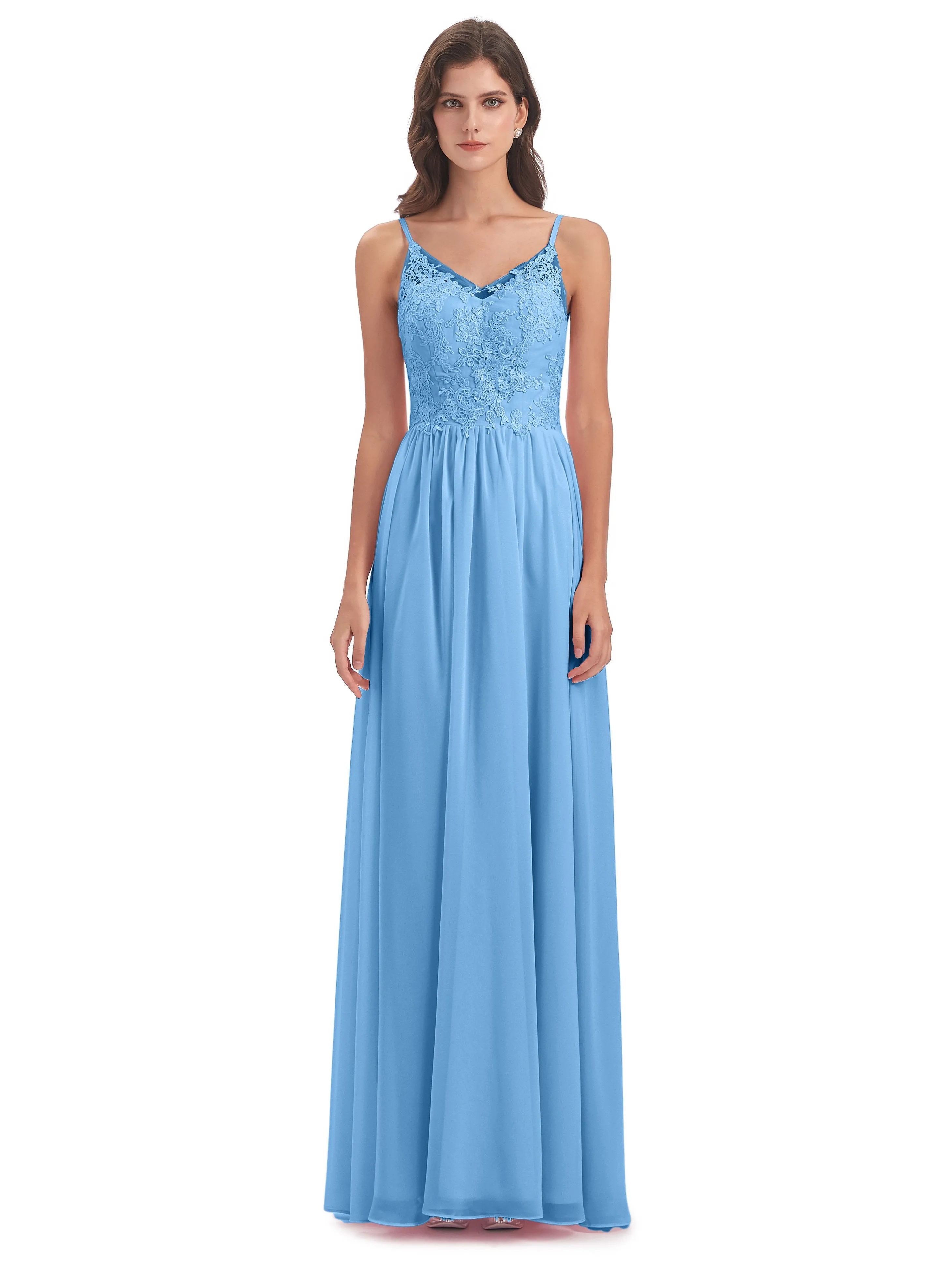 Amelia Pretty A-line Spaghetti Straps Long Bridesmaid Dresses