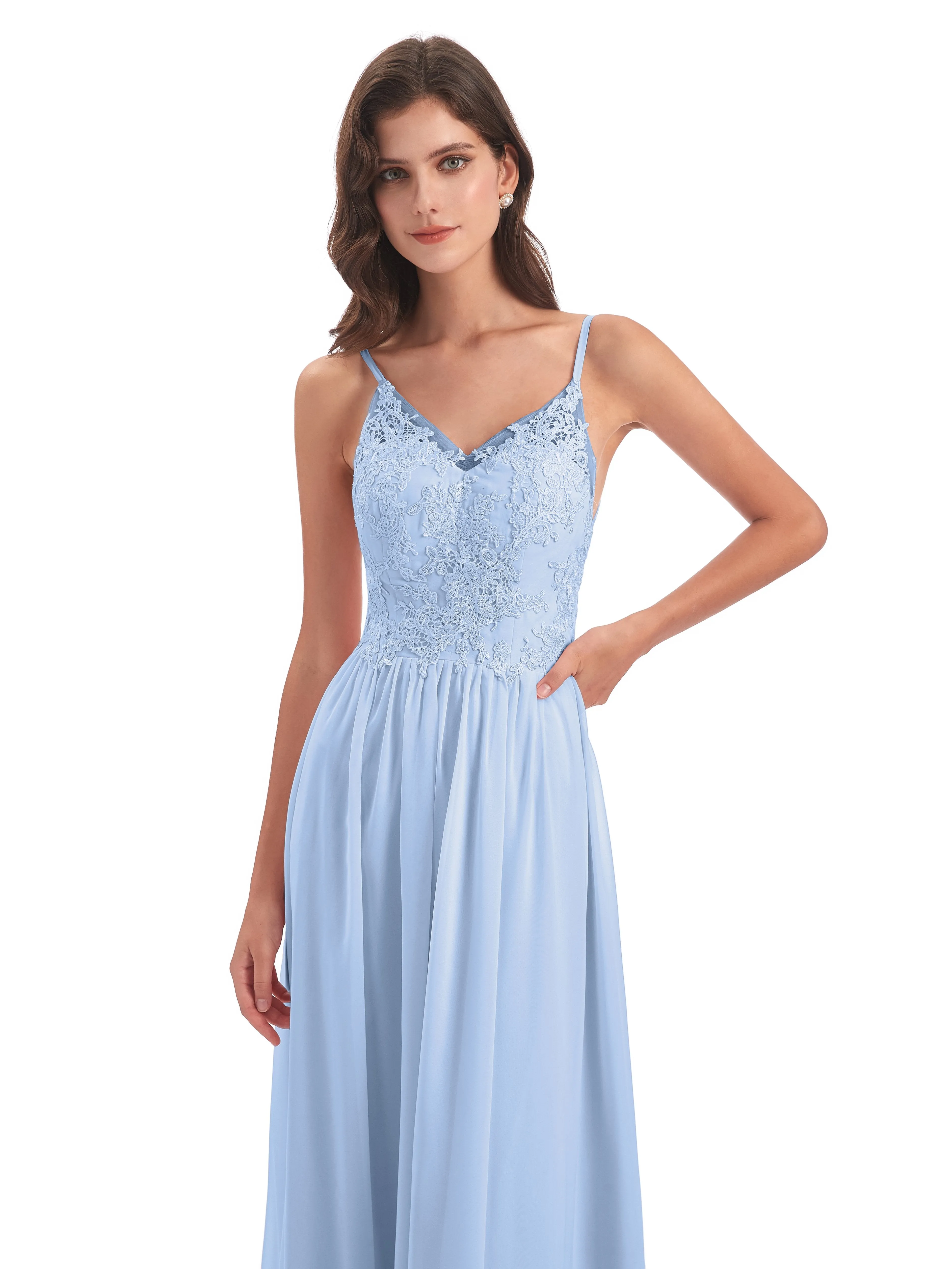 Amelia Pretty A-line Spaghetti Straps Long Bridesmaid Dresses