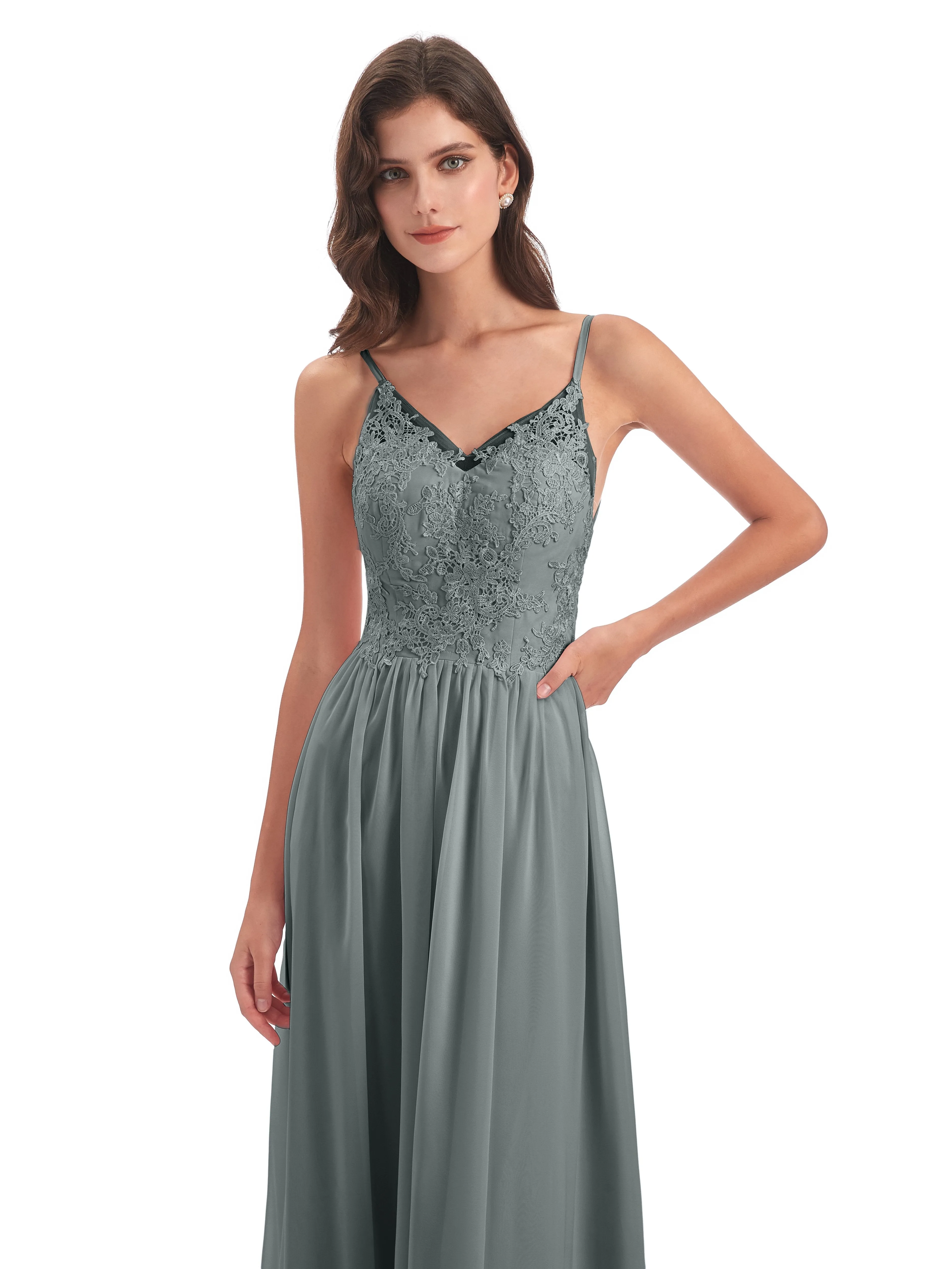 Amelia Pretty A-line Spaghetti Straps Long Bridesmaid Dresses