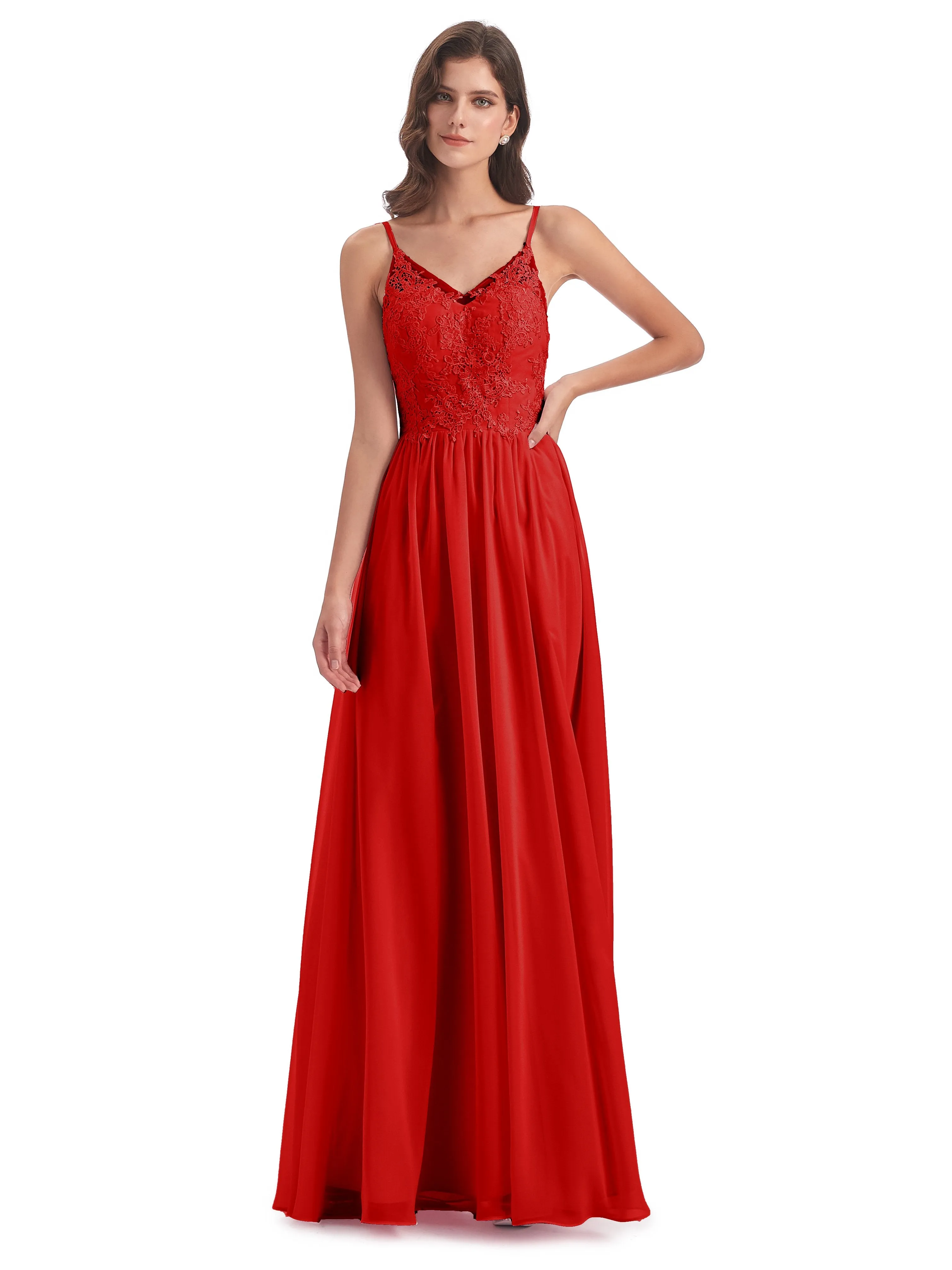 Amelia Pretty A-line Spaghetti Straps Long Bridesmaid Dresses