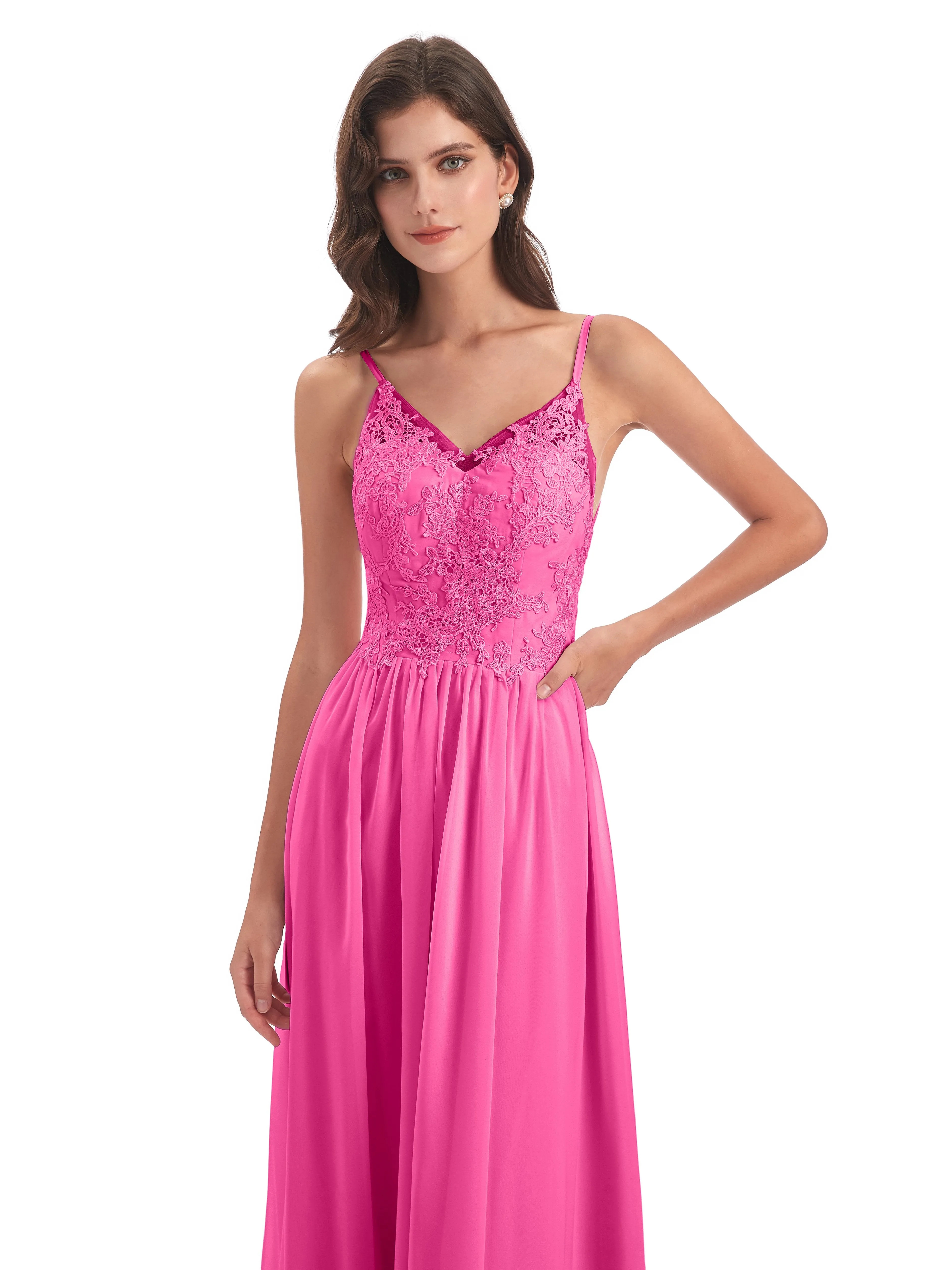 Amelia Pretty A-line Spaghetti Straps Long Bridesmaid Dresses