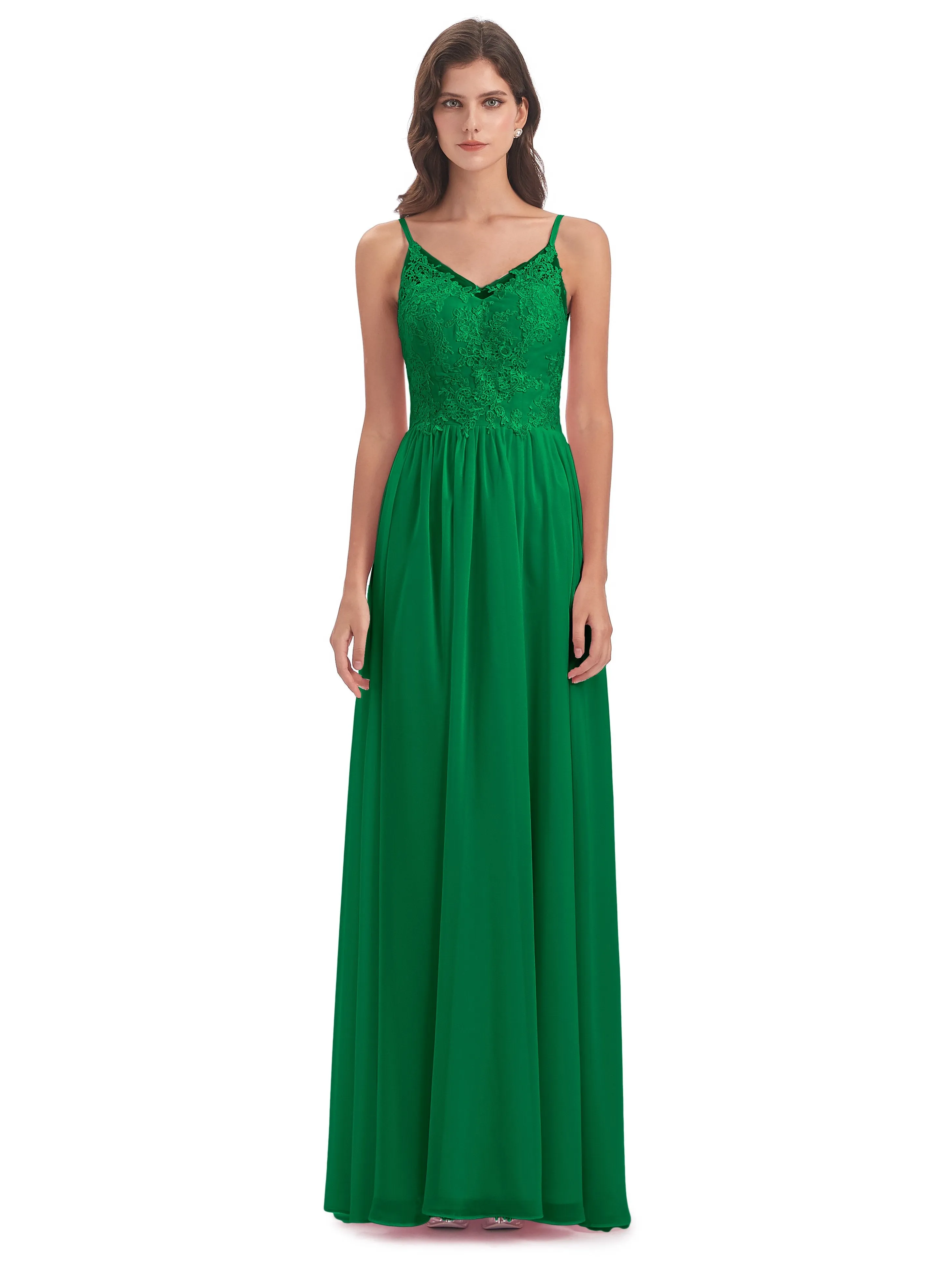 Amelia Pretty A-line Spaghetti Straps Long Bridesmaid Dresses