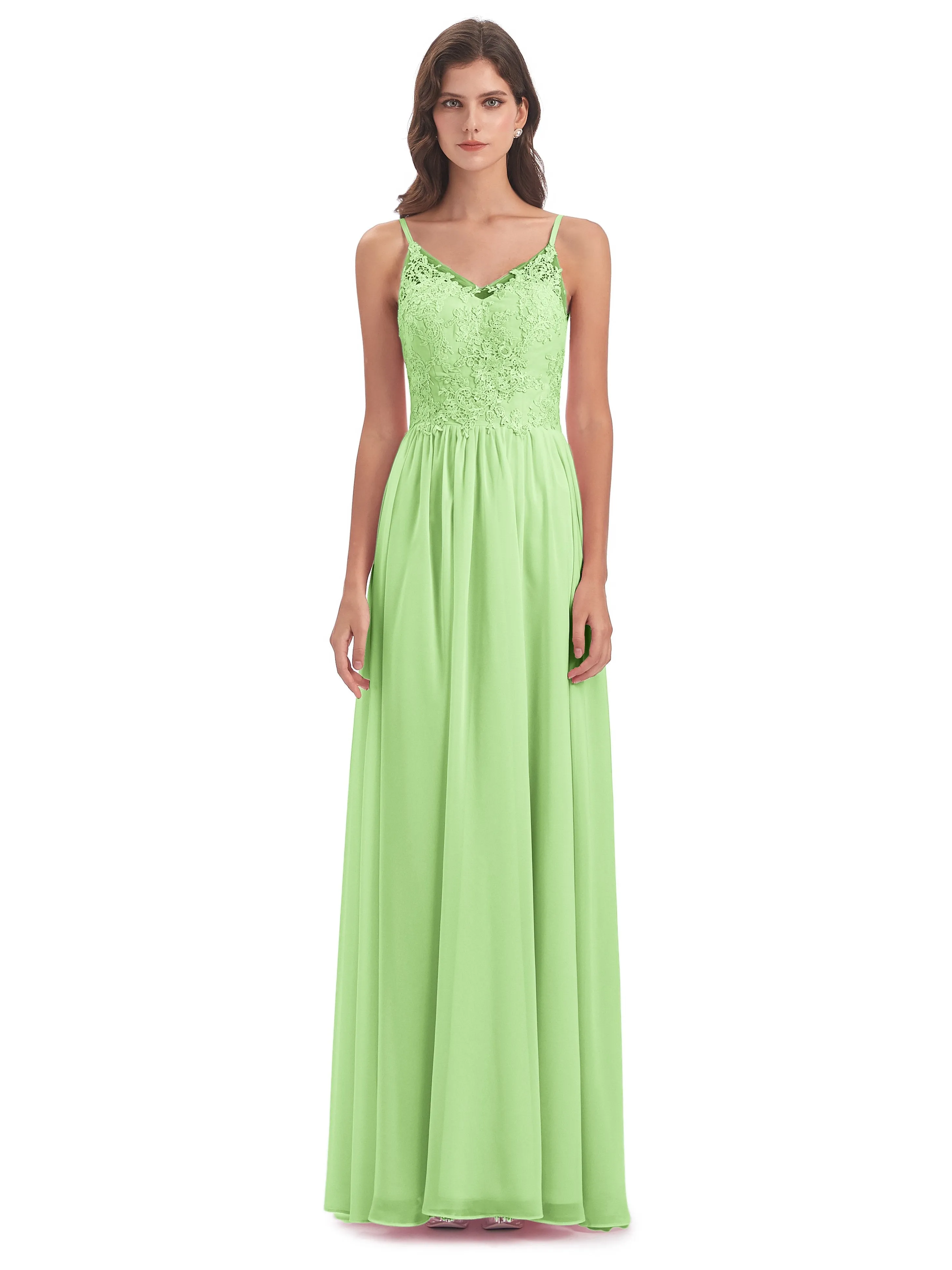 Amelia Pretty A-line Spaghetti Straps Long Bridesmaid Dresses