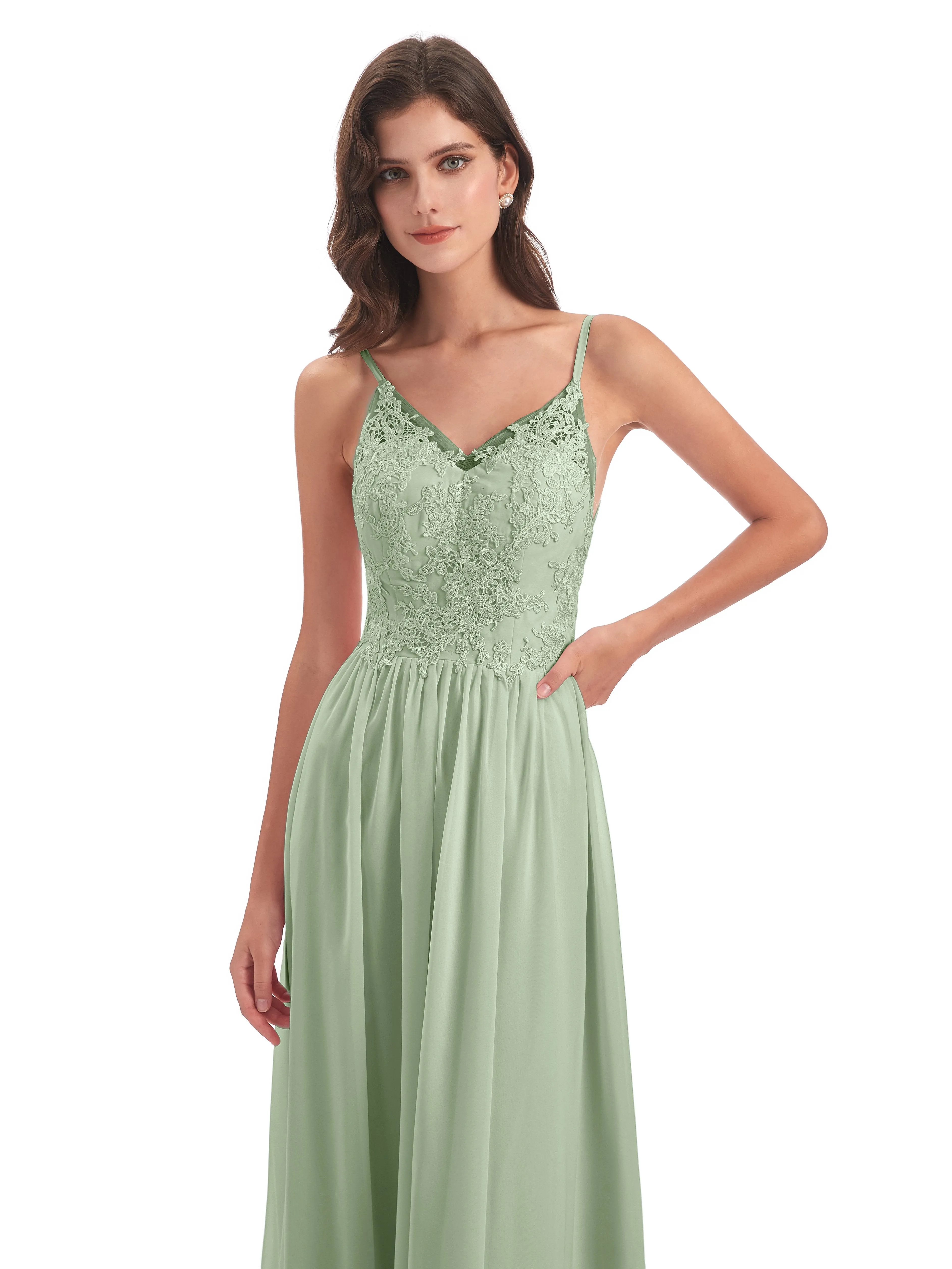 Amelia Pretty A-line Spaghetti Straps Long Bridesmaid Dresses