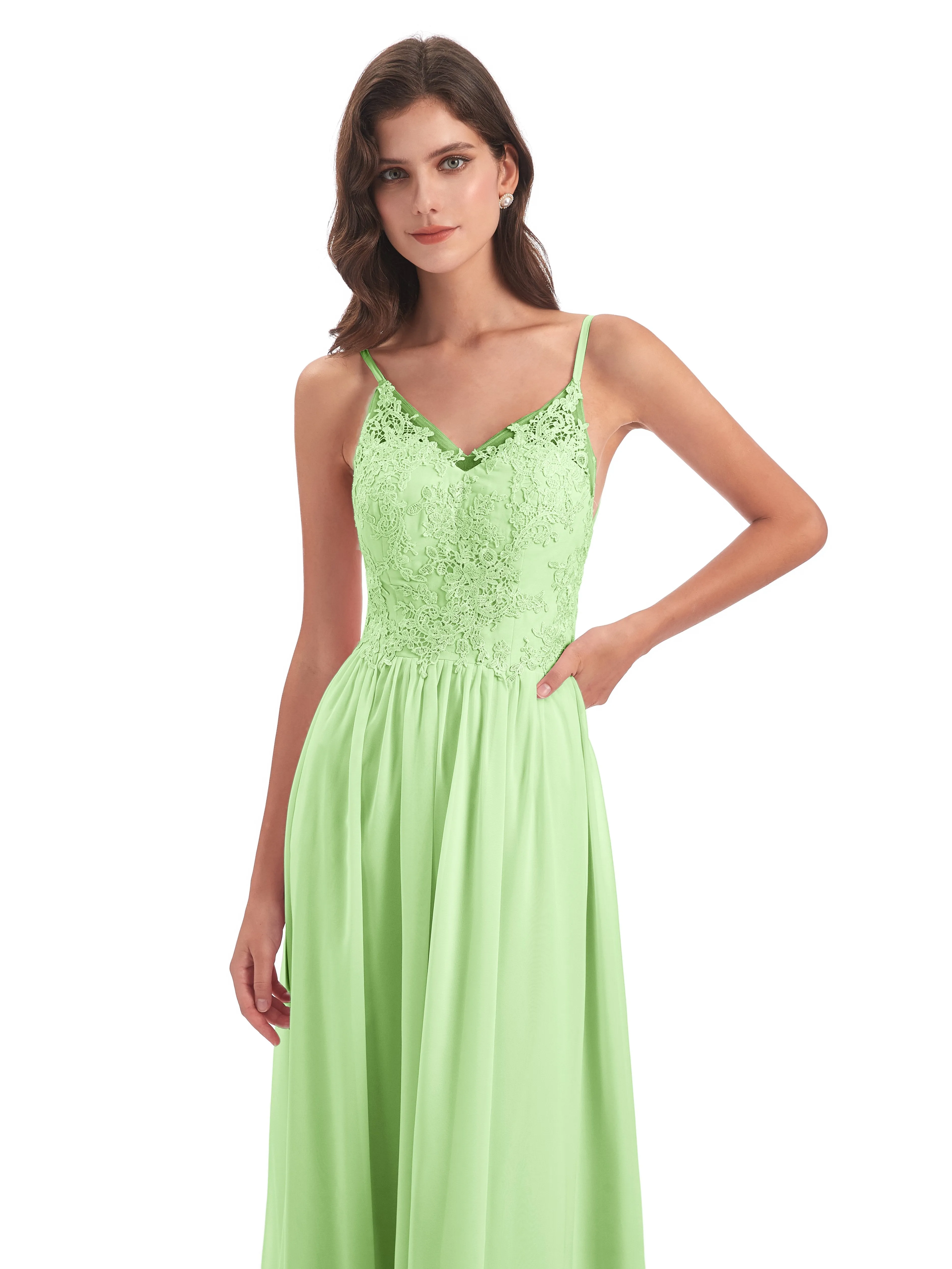 Amelia Pretty A-line Spaghetti Straps Long Bridesmaid Dresses