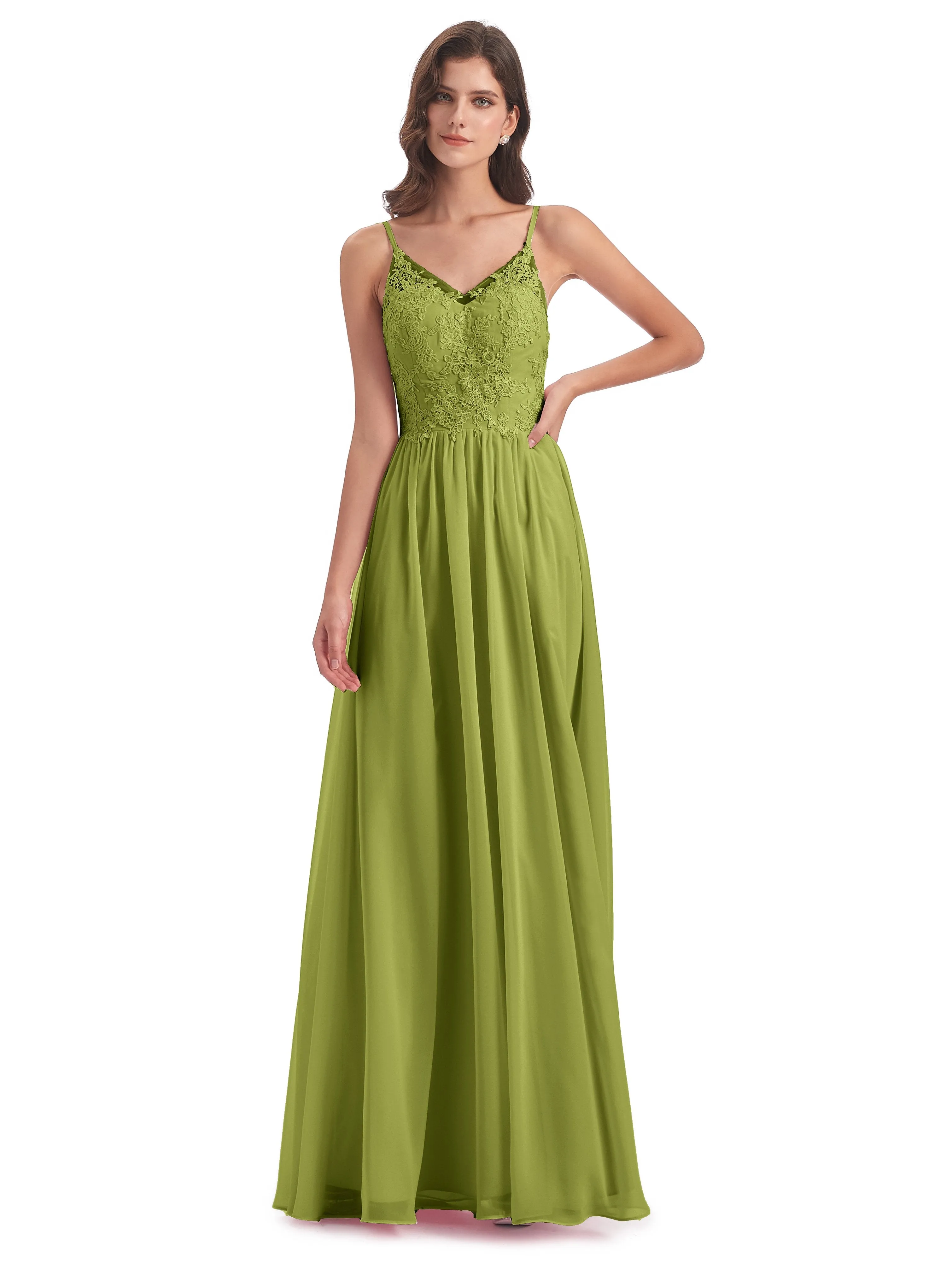 Amelia Pretty A-line Spaghetti Straps Long Bridesmaid Dresses