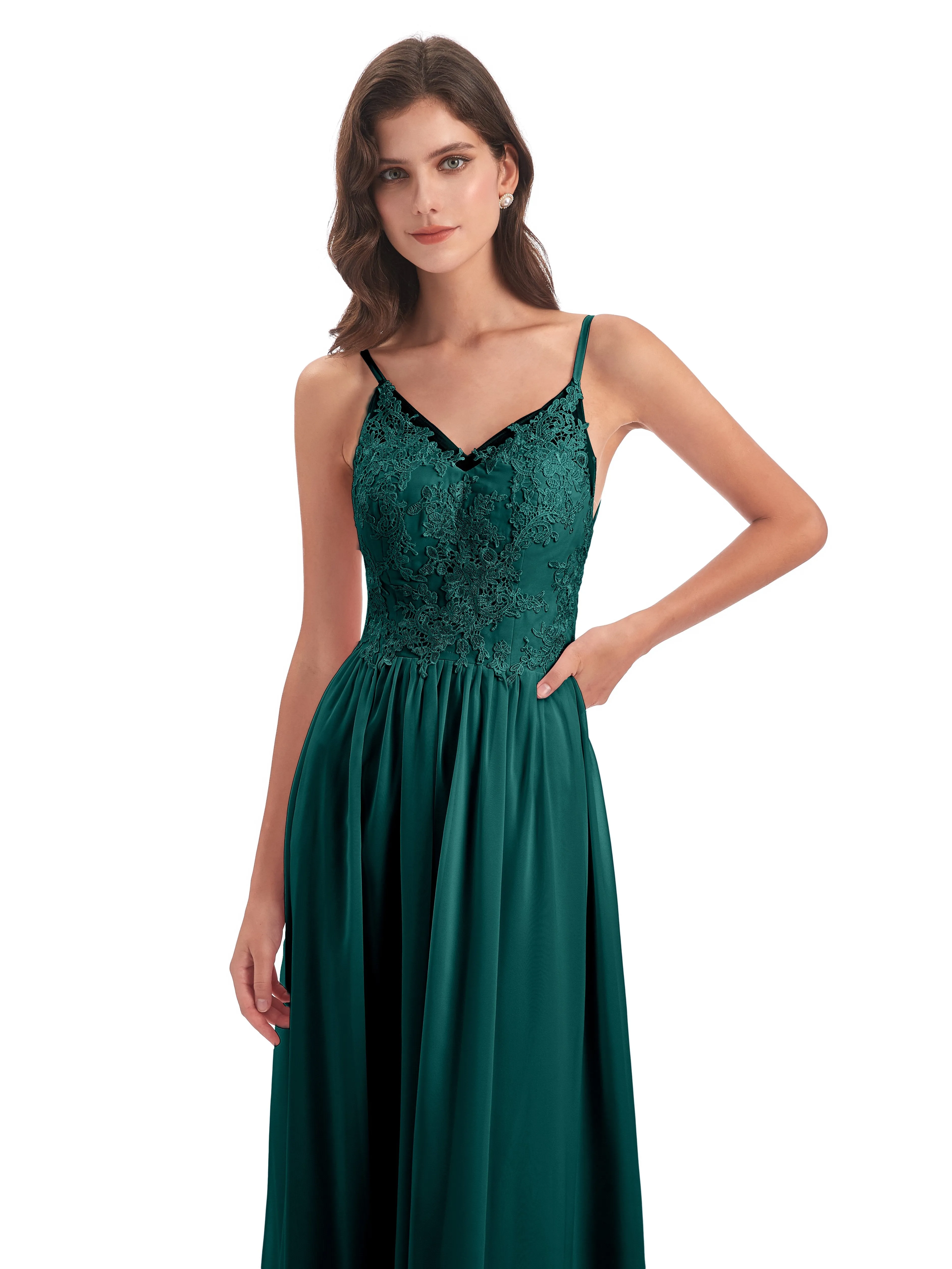 Amelia Pretty A-line Spaghetti Straps Long Bridesmaid Dresses