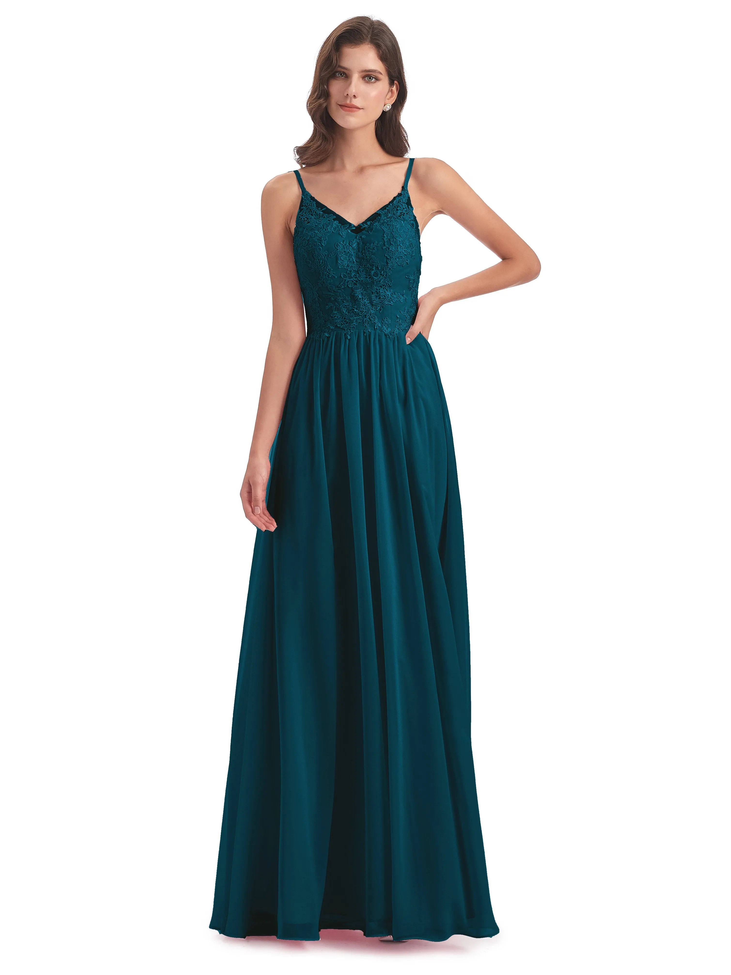 Amelia Pretty A-line Spaghetti Straps Long Bridesmaid Dresses