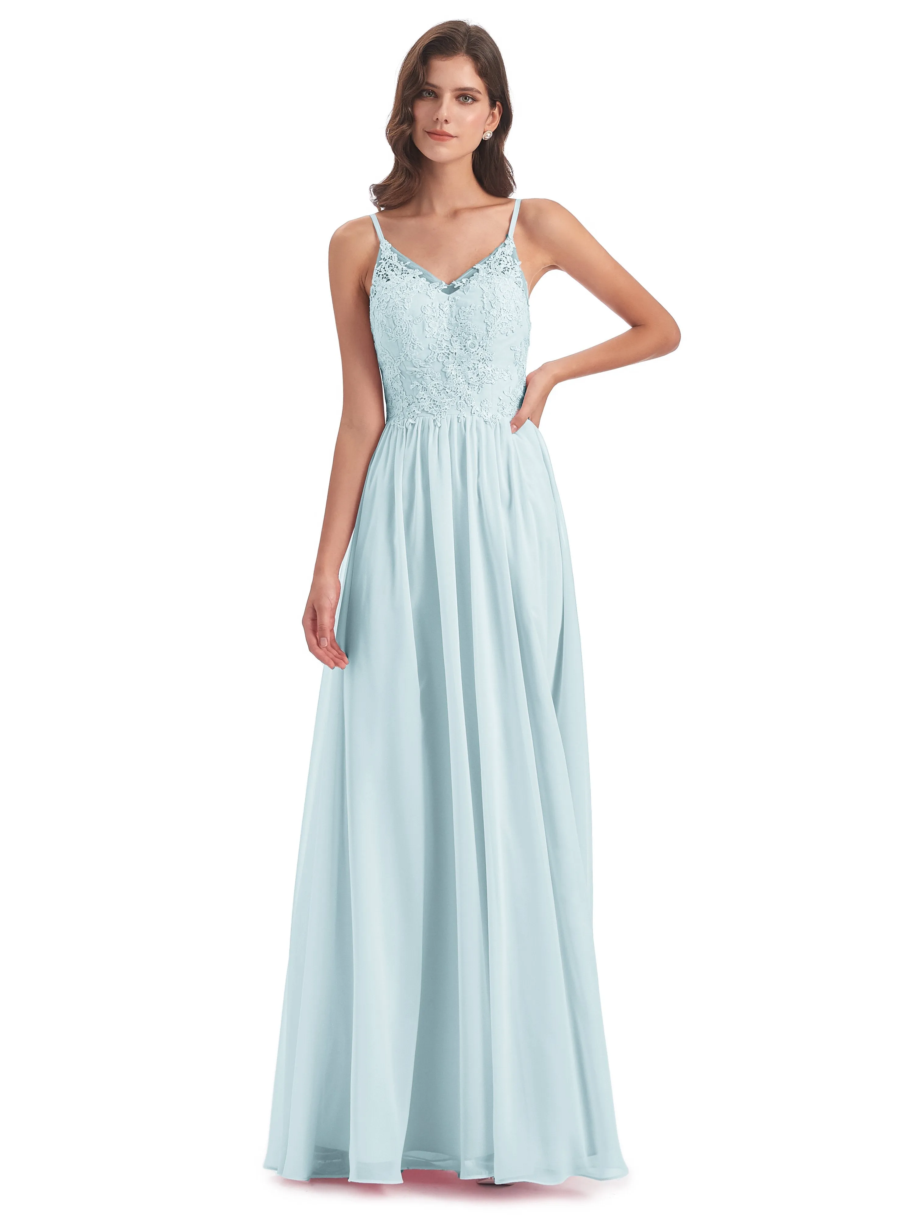 Amelia Pretty A-line Spaghetti Straps Long Bridesmaid Dresses