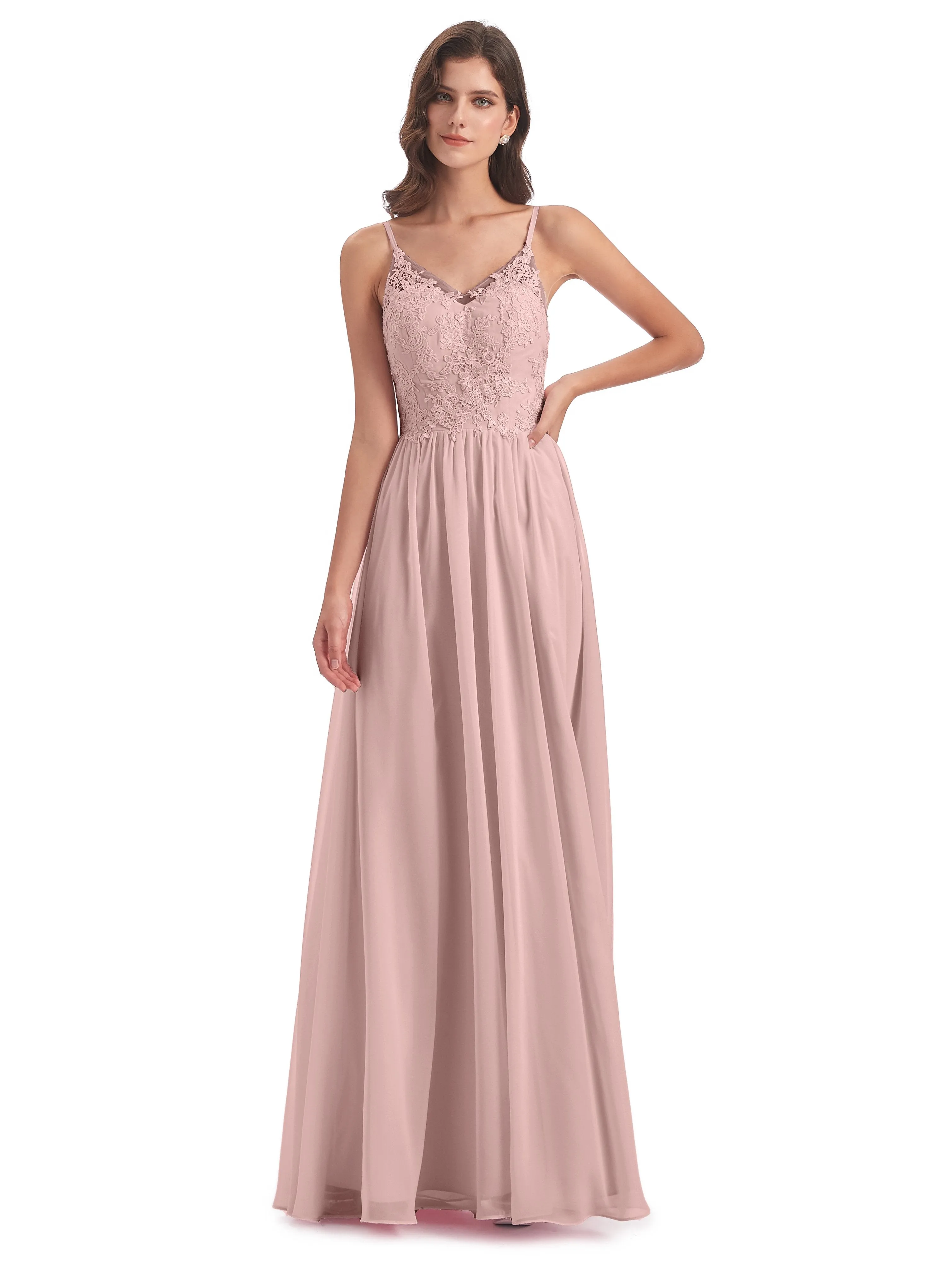 Amelia Pretty A-line Spaghetti Straps Long Bridesmaid Dresses