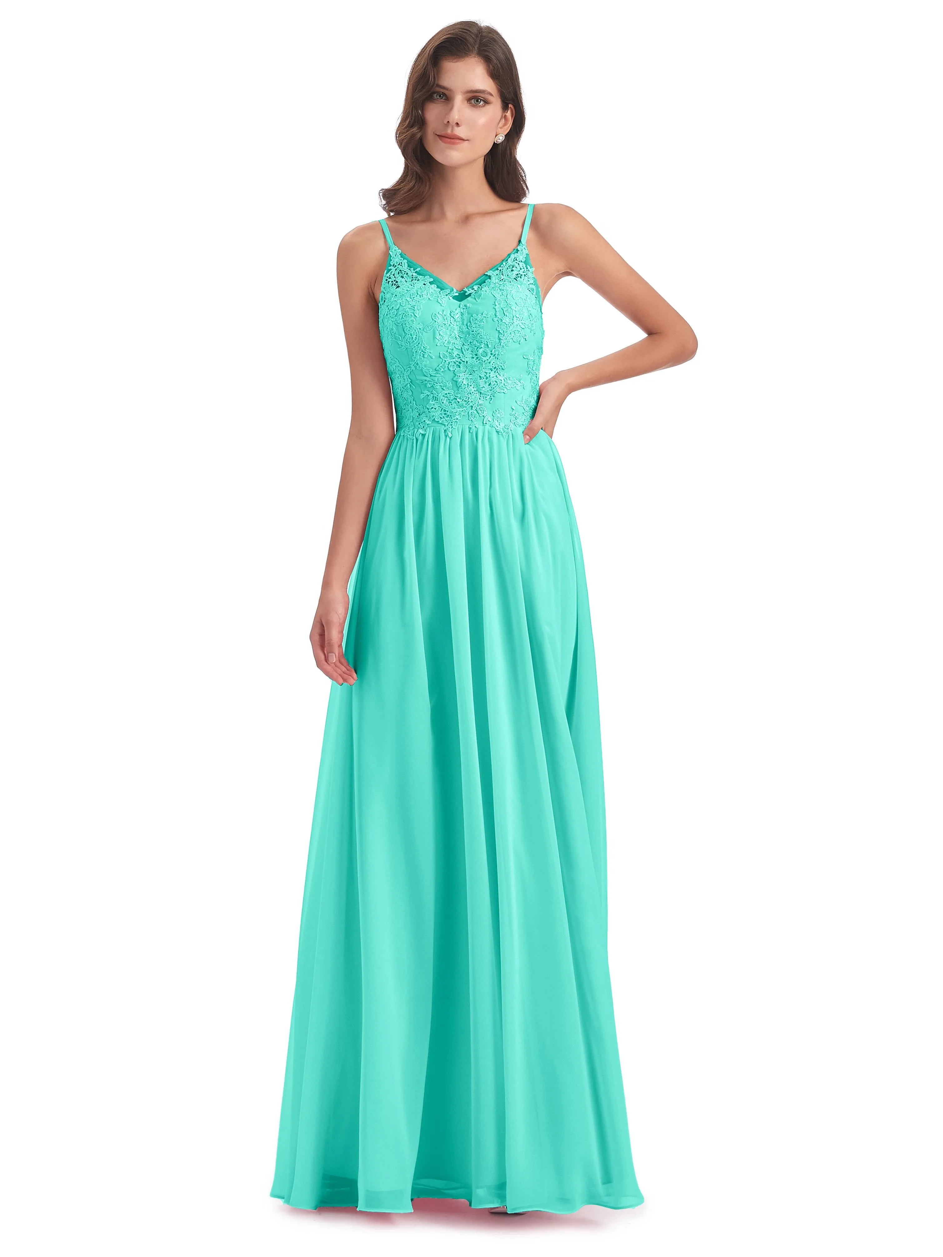 Amelia Pretty A-line Spaghetti Straps Long Bridesmaid Dresses