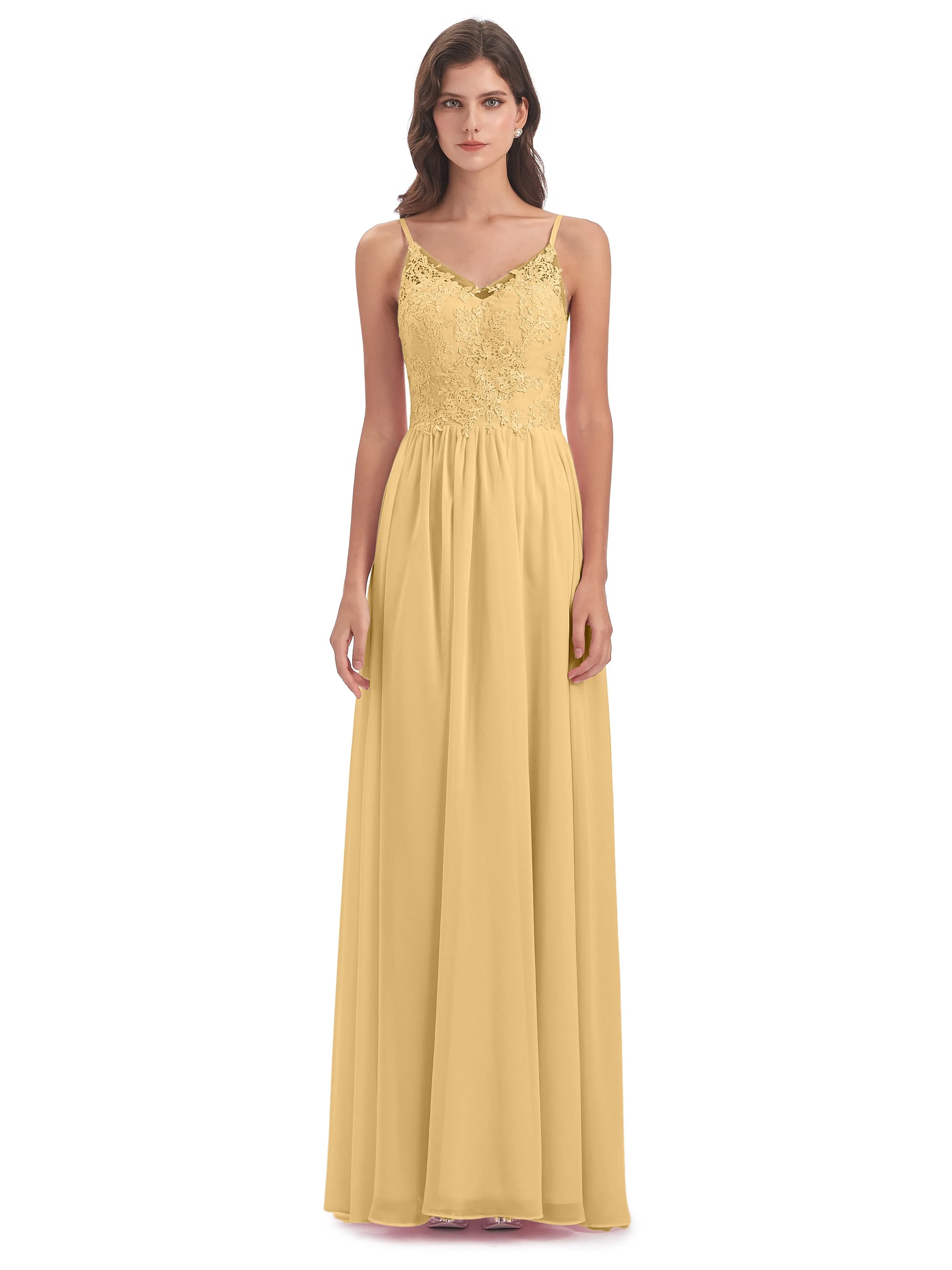 Amelia Pretty A-line Spaghetti Straps Long Bridesmaid Dresses