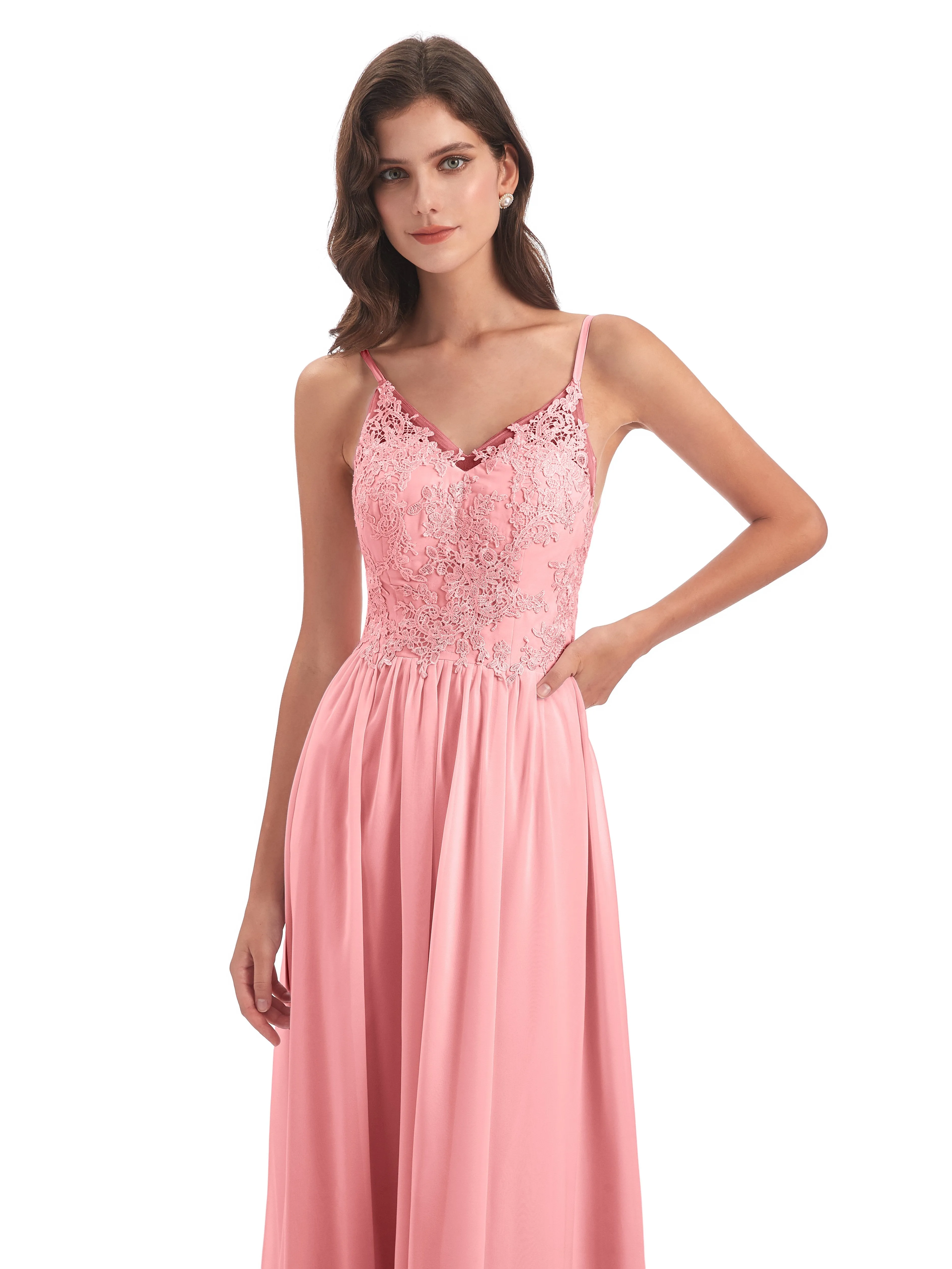 Amelia Pretty A-line Spaghetti Straps Long Bridesmaid Dresses