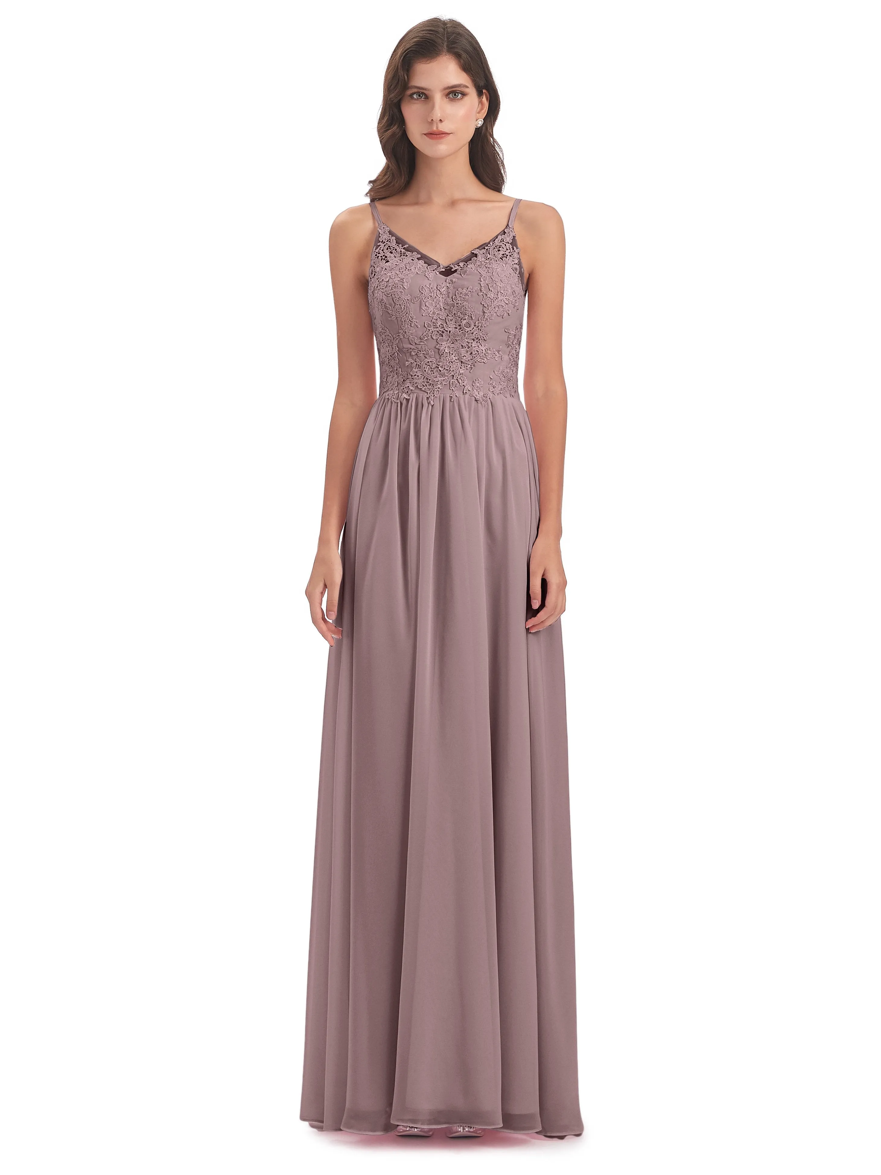 Amelia Pretty A-line Spaghetti Straps Long Bridesmaid Dresses