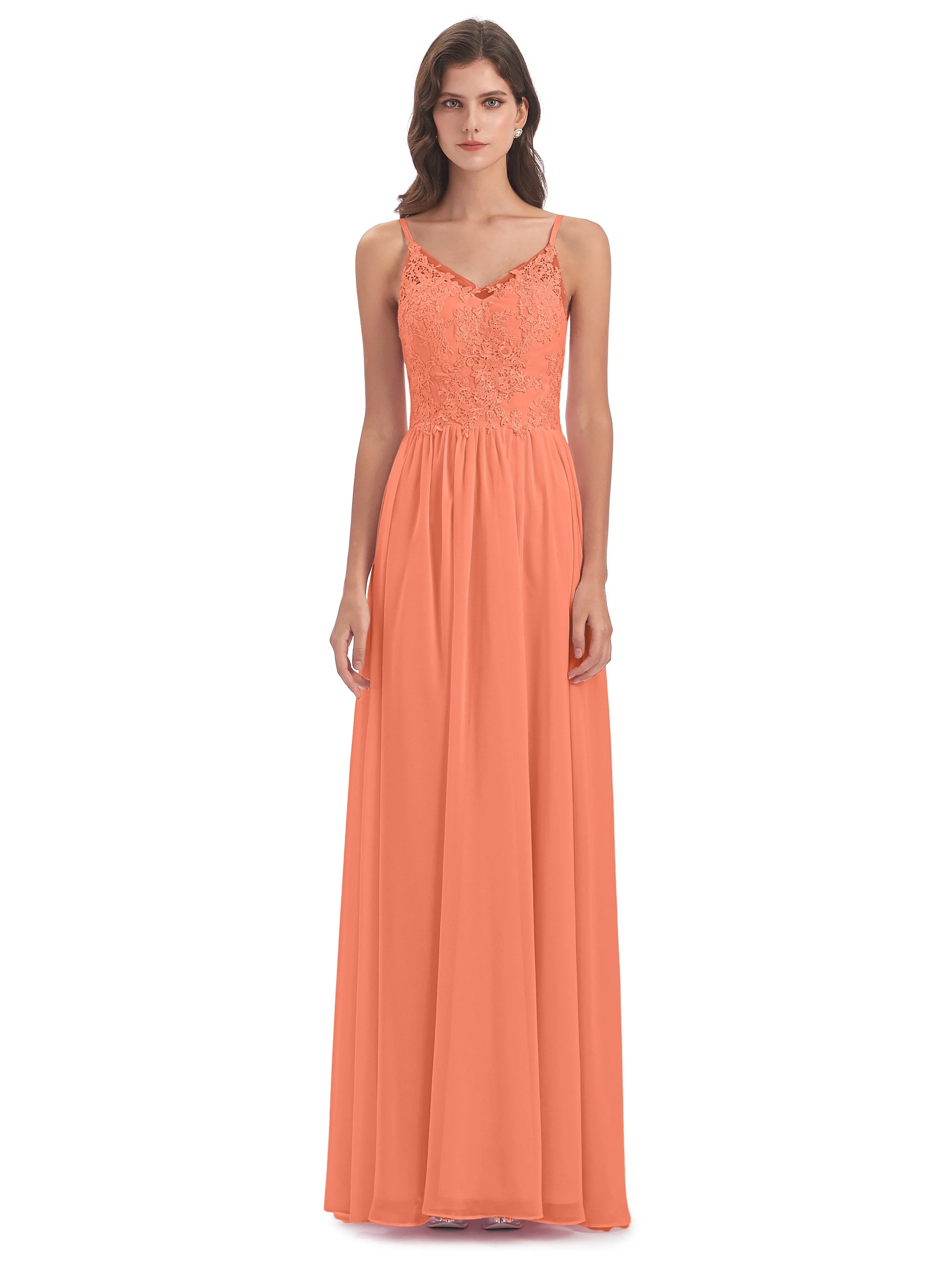 Amelia Pretty A-line Spaghetti Straps Long Bridesmaid Dresses