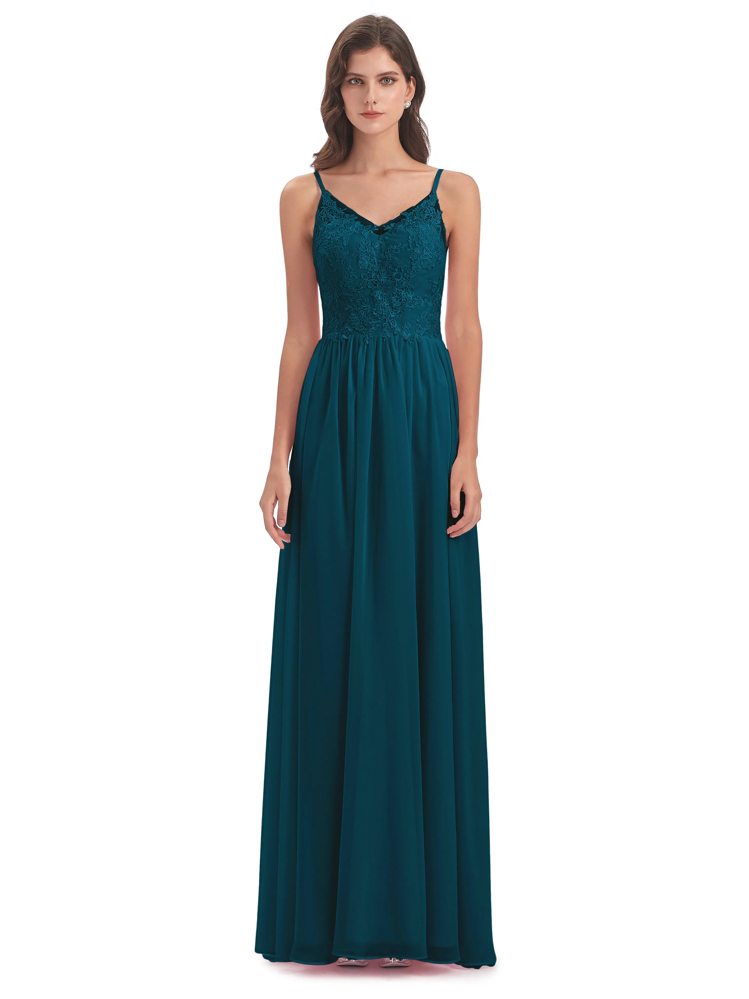 Amelia Pretty A-line Spaghetti Straps Long Bridesmaid Dresses