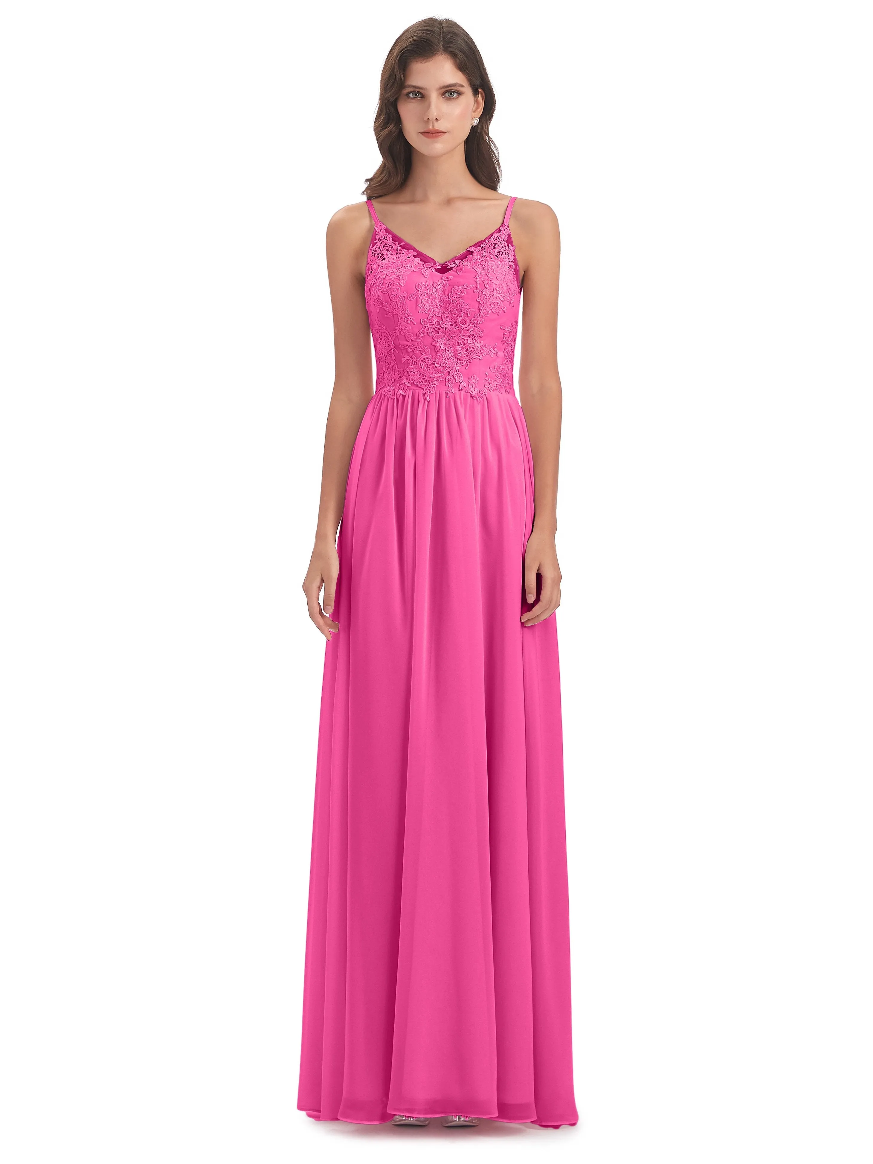 Amelia Pretty A-line Spaghetti Straps Long Bridesmaid Dresses